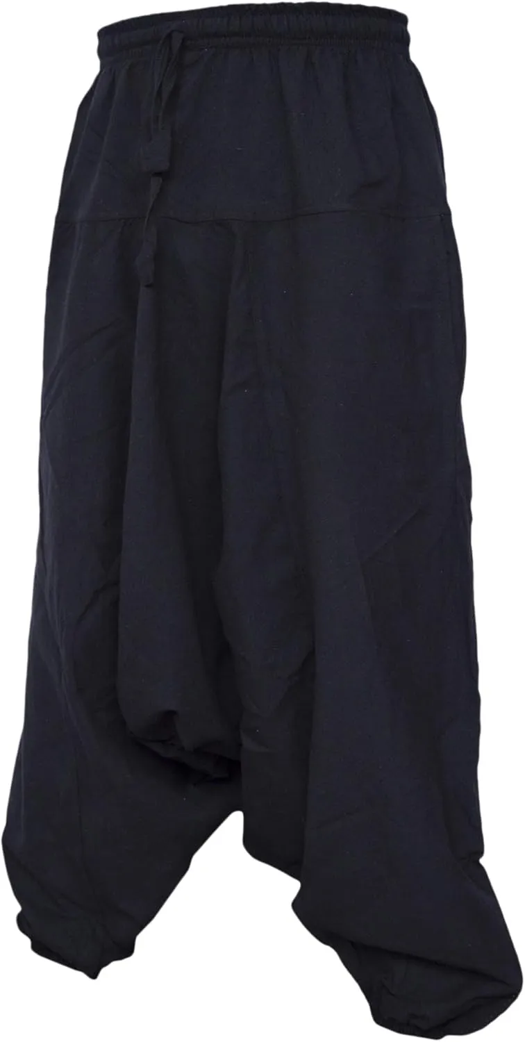 Gheri Men's Cotton Hemp Harem Aladdin Genie Wide Crotch Ninja Pants Trousers