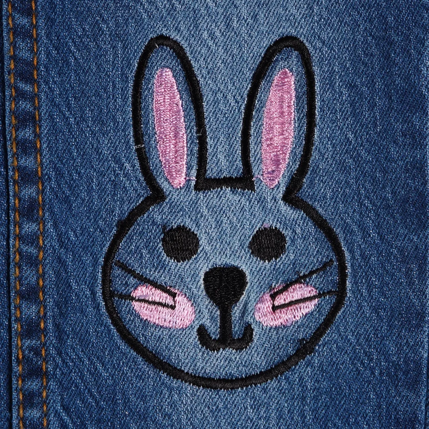 Girls Denim Pant Bunny Face - Mid Blue