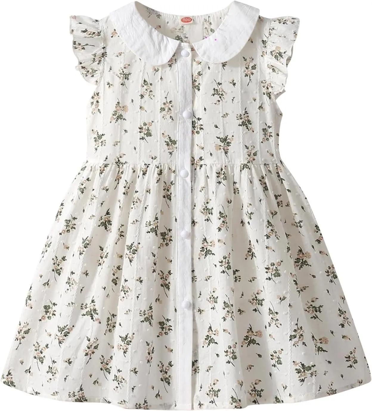 Girl's Summer Boho Floral Dress Cute Ruffle Sleeve Button Down Collared A-Line Sleeveless Swing Beach Sundress for 3-12 Years
