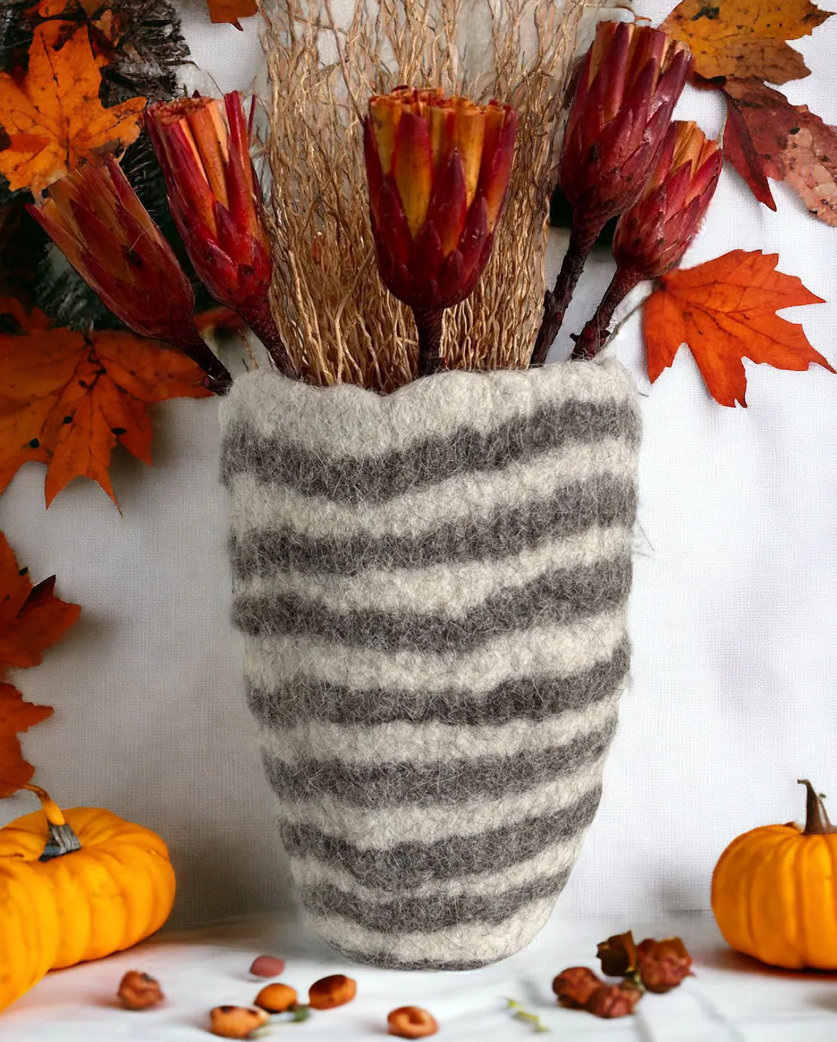 Hand-Felted Planter Floor Pathways Fine Line Ivory Vase