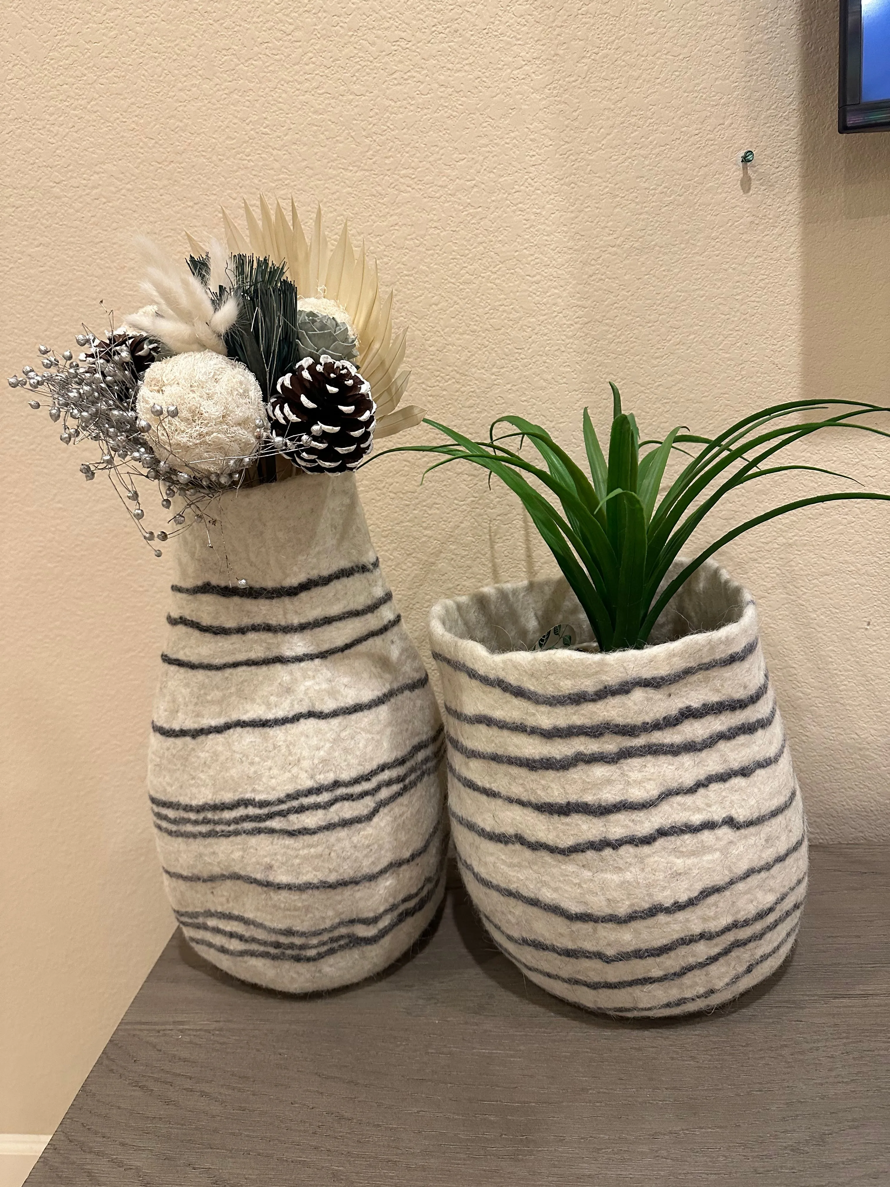 Hand-Felted Planter Floor Pathways Fine Line Ivory Vase