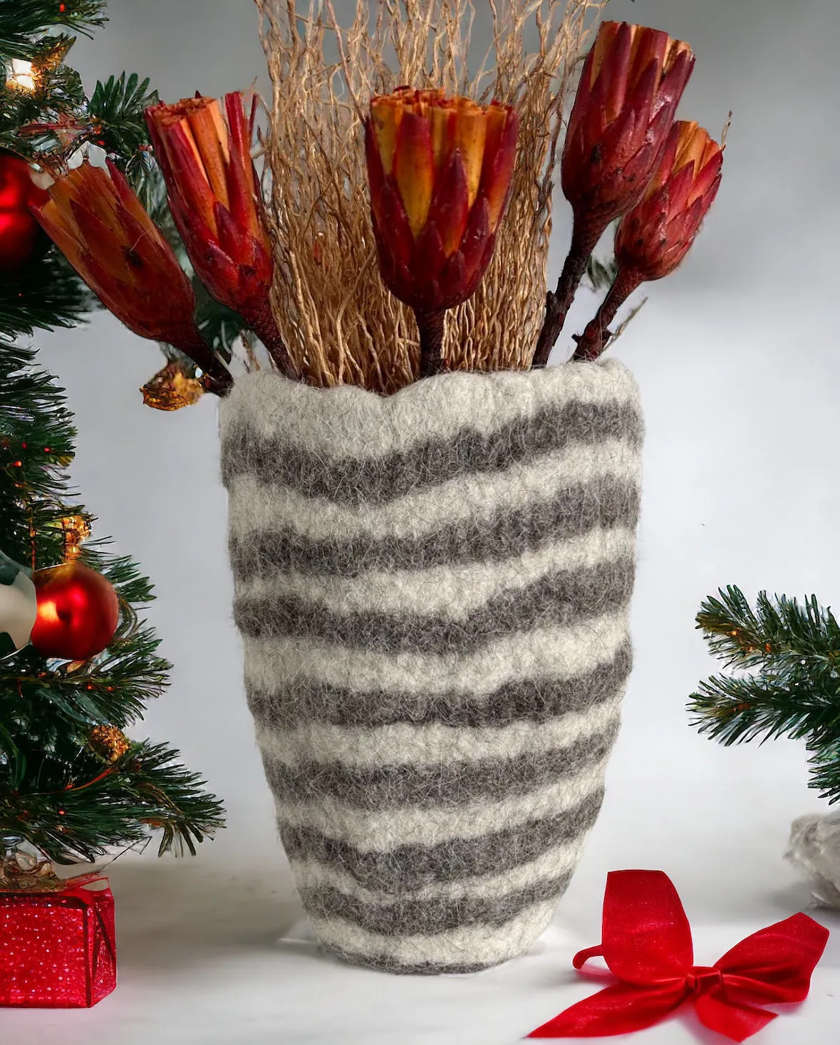 Hand-Felted Planter Floor Pathways Fine Line Ivory Vase