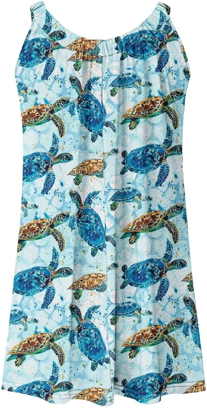 Hawaiian Dresses for Women Summer Floral Sleeveless Mini Dress Casual Swing Beach Cover Ups Vacation Tank Sundress
