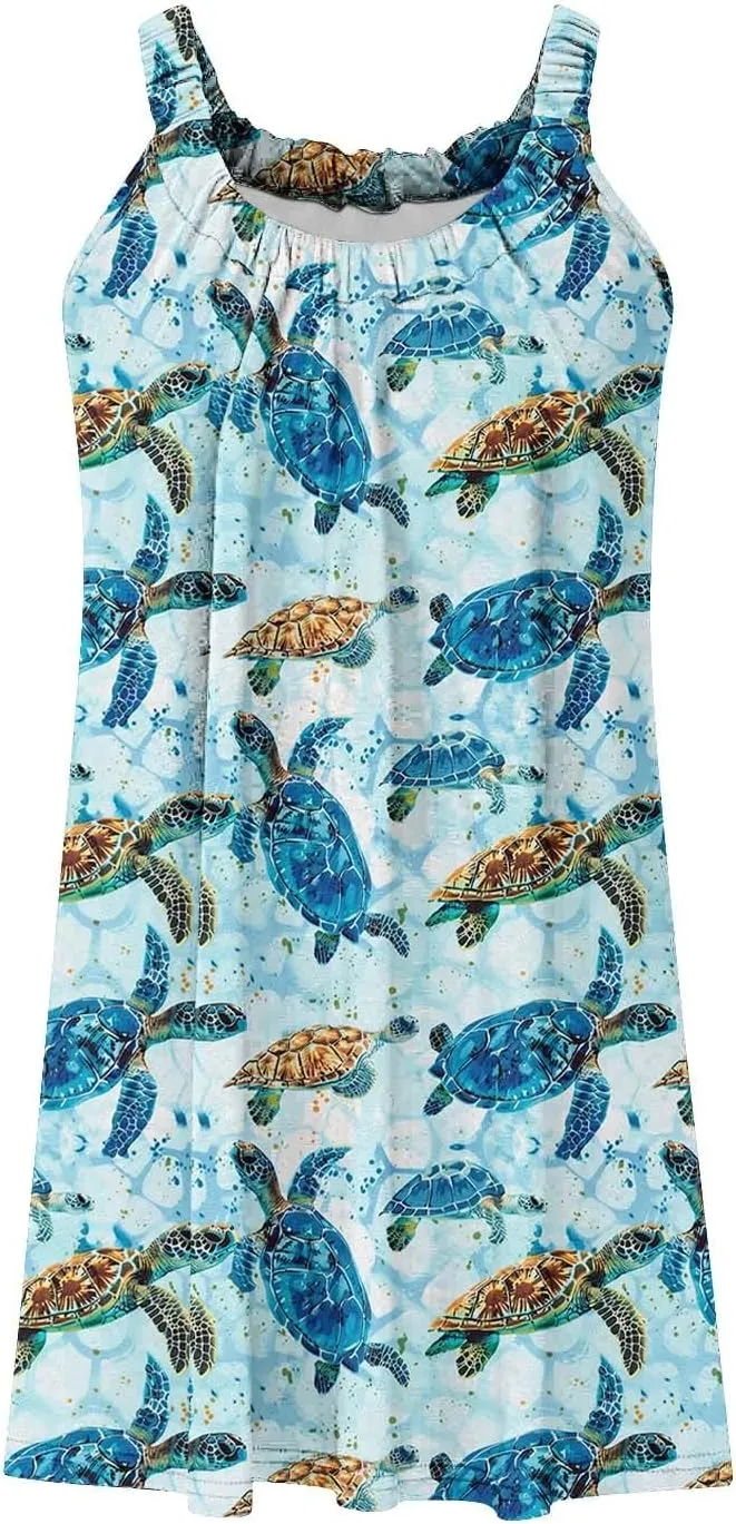 Hawaiian Dresses for Women Summer Floral Sleeveless Mini Dress Casual Swing Beach Cover Ups Vacation Tank Sundress