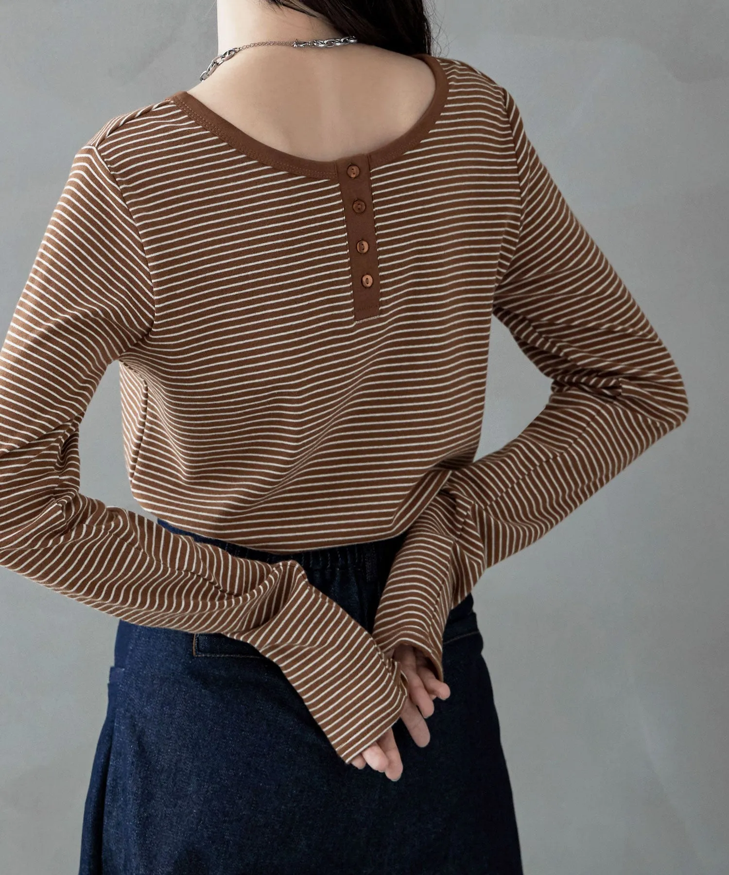 Henley neck 2way border long T