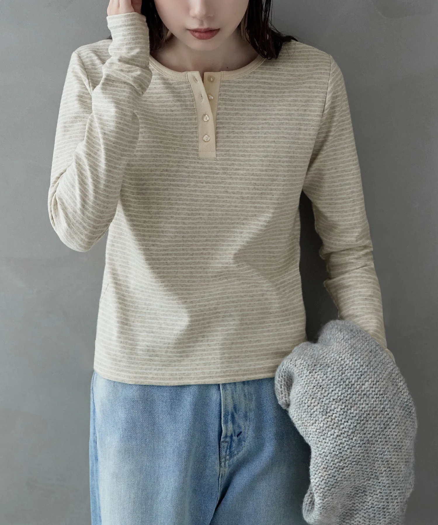 Henley neck 2way border long T