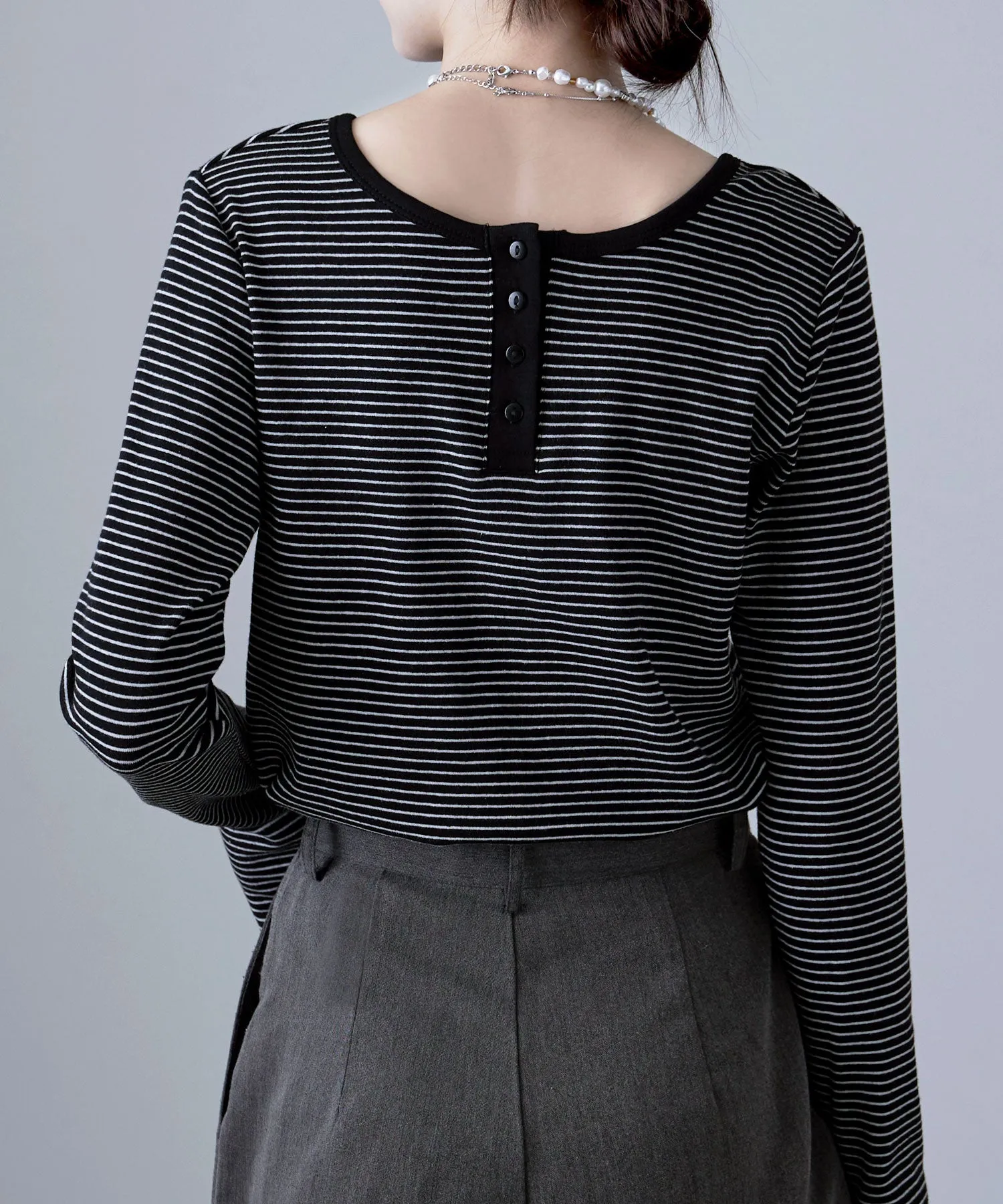 Henley neck 2way border long T