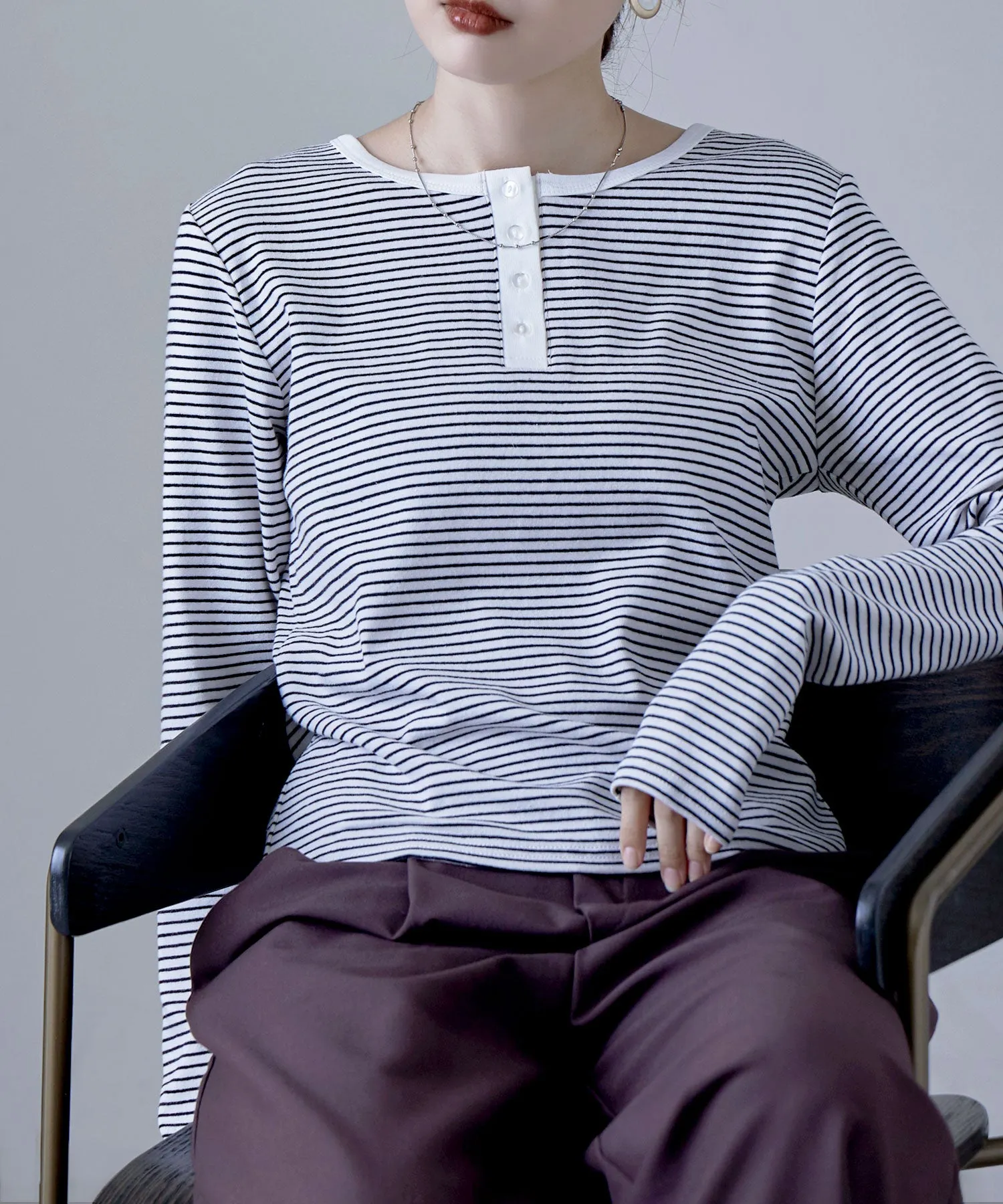 Henley neck 2way border long T