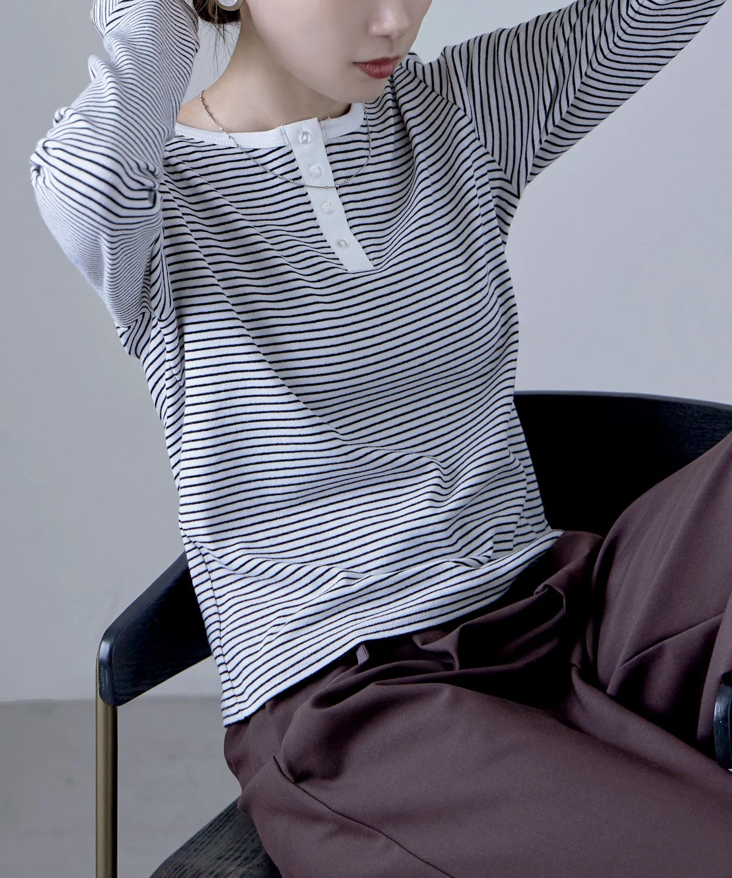 Henley neck 2way border long T