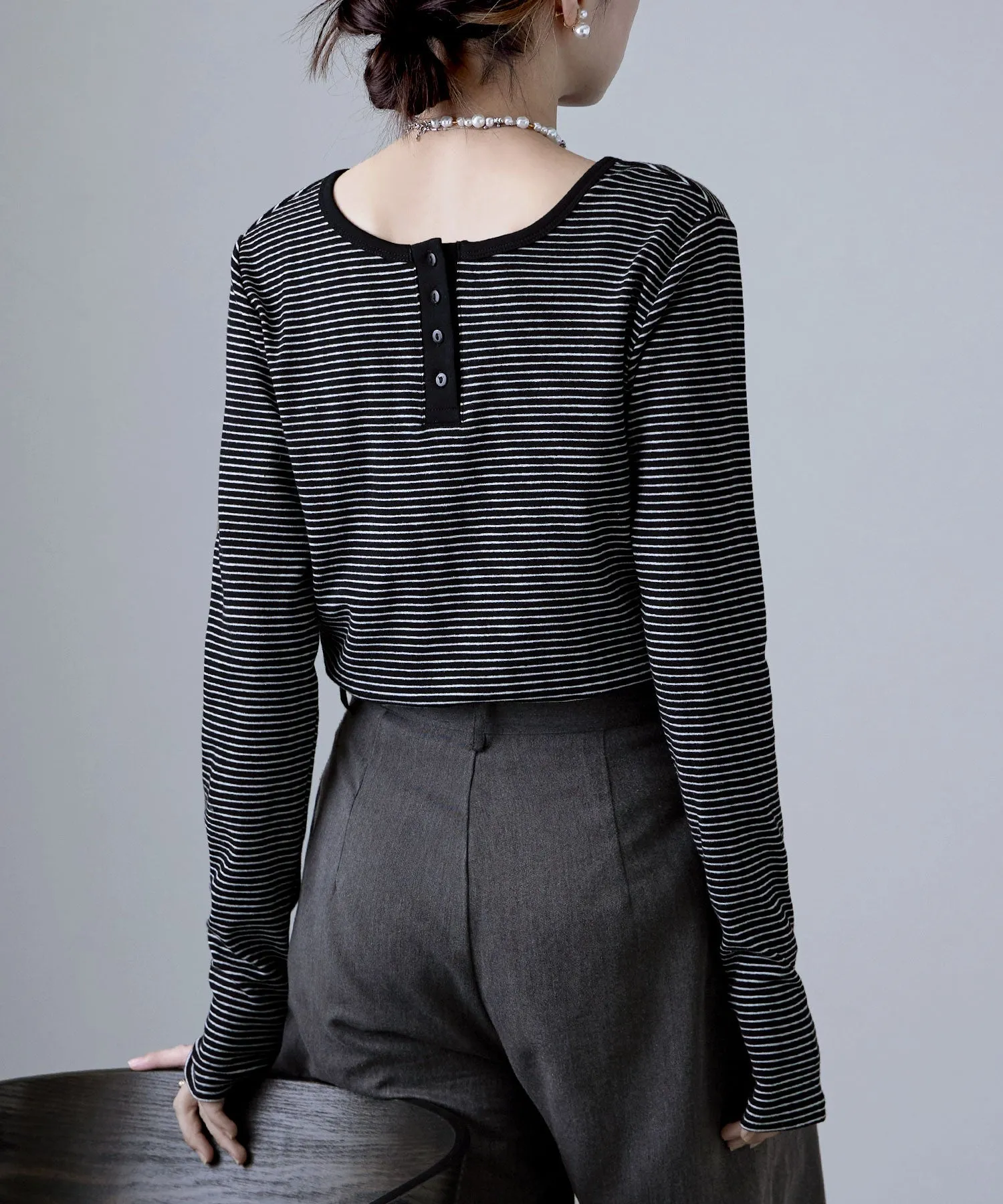 Henley neck 2way border long T