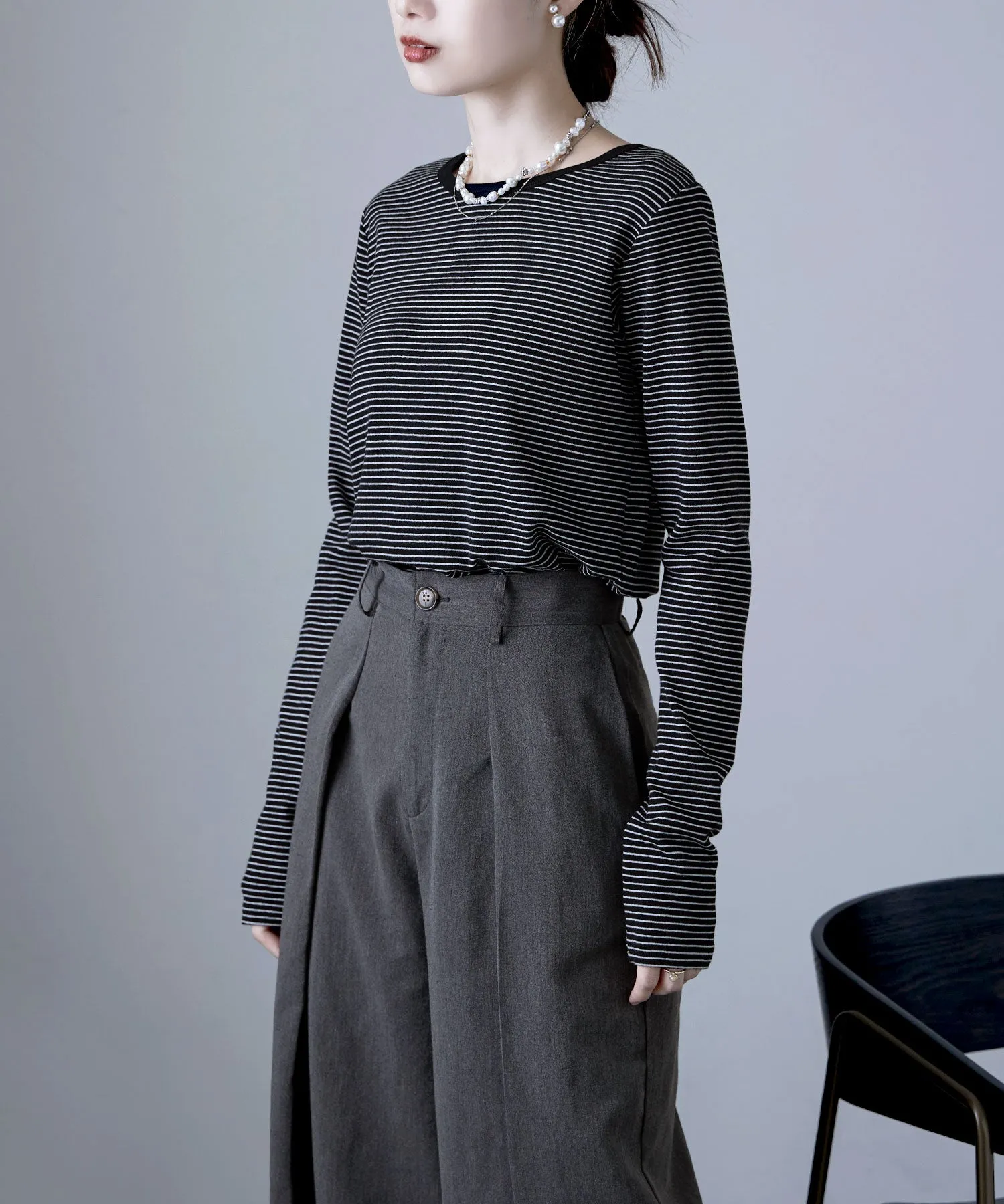 Henley neck 2way border long T