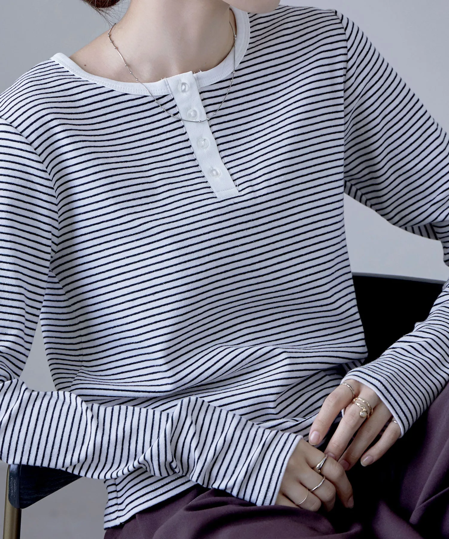 Henley neck 2way border long T