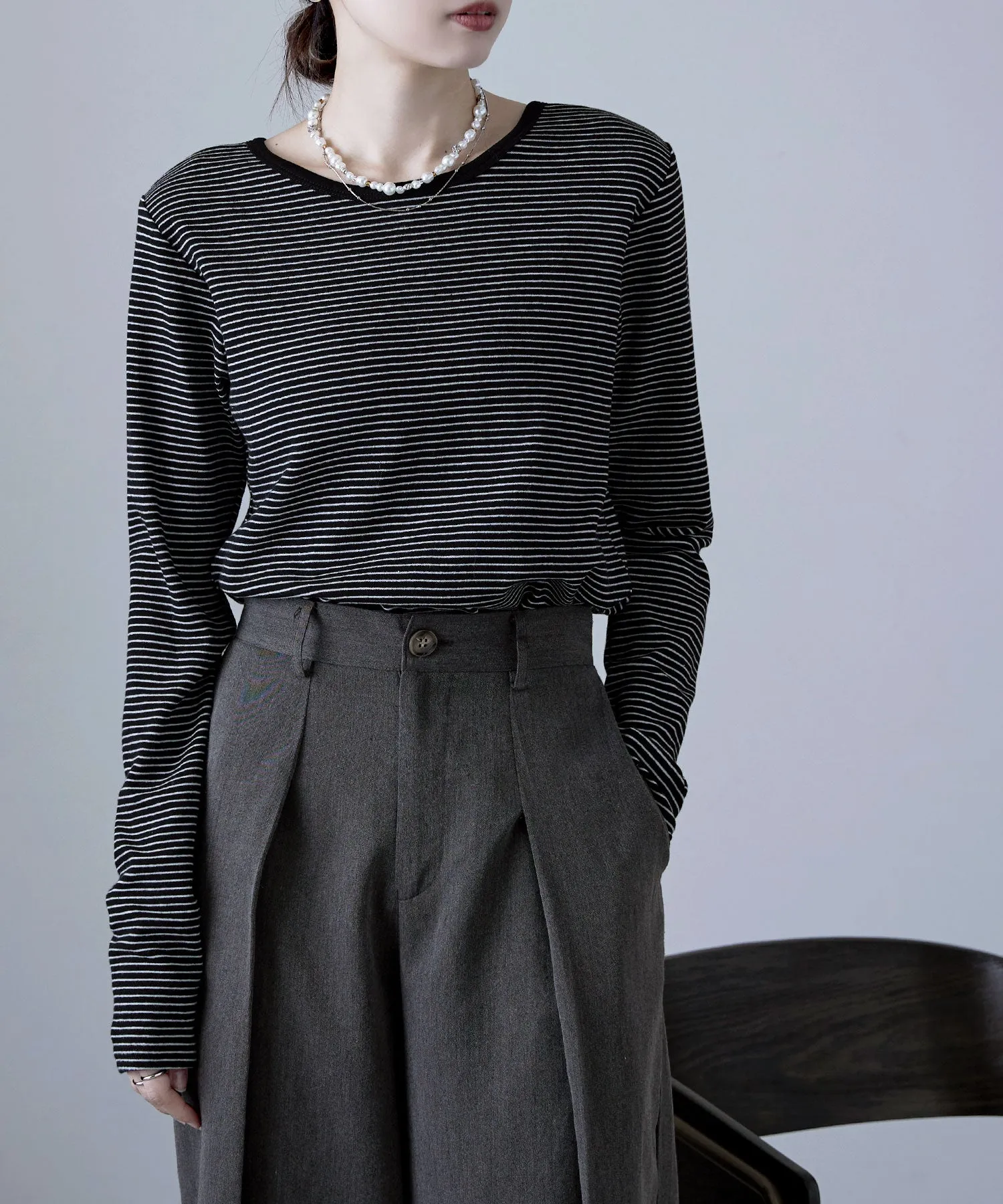 Henley neck 2way border long T