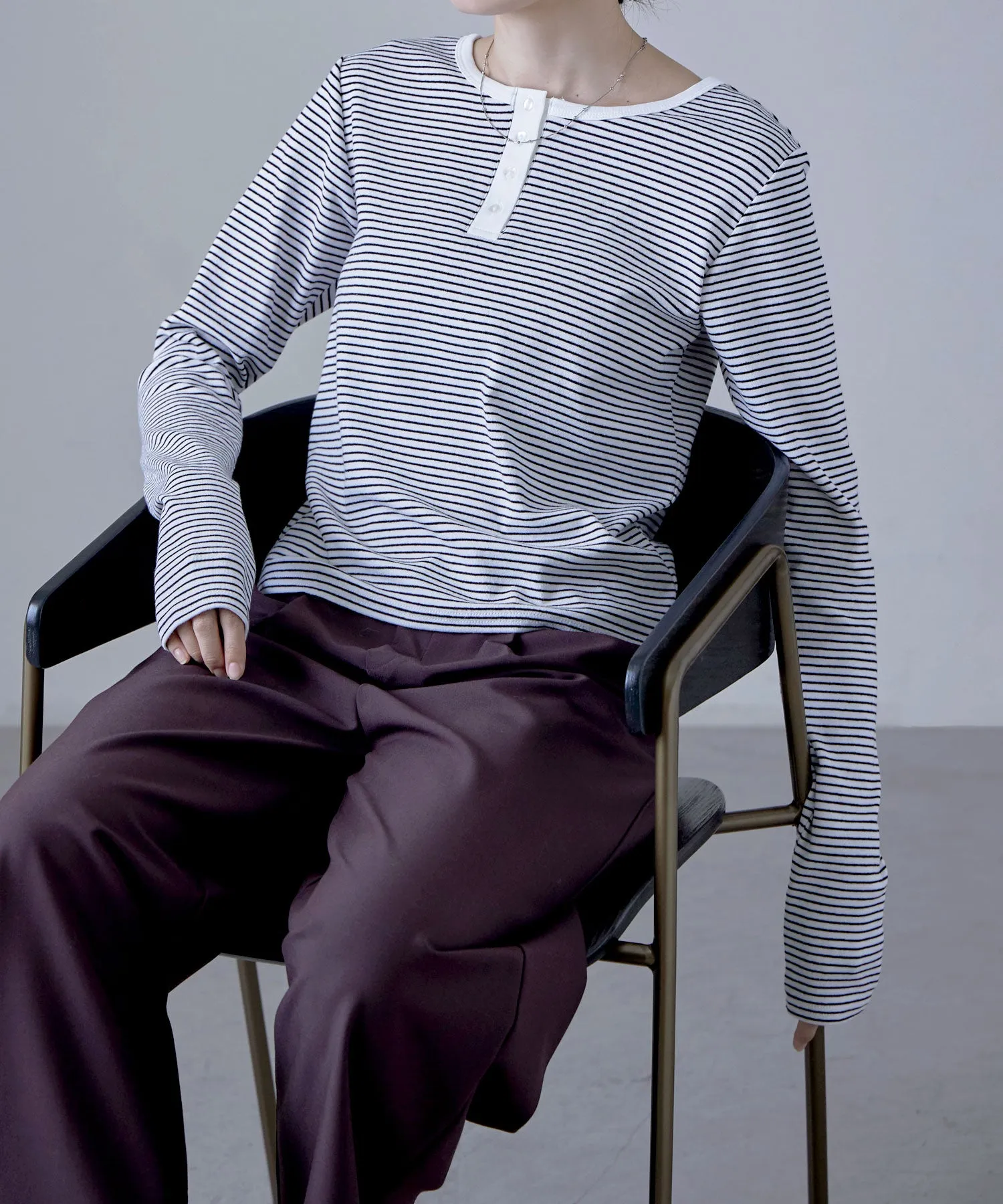 Henley neck 2way border long T