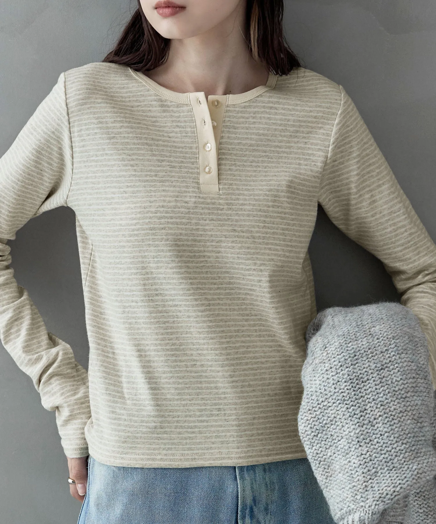 Henley neck 2way border long T