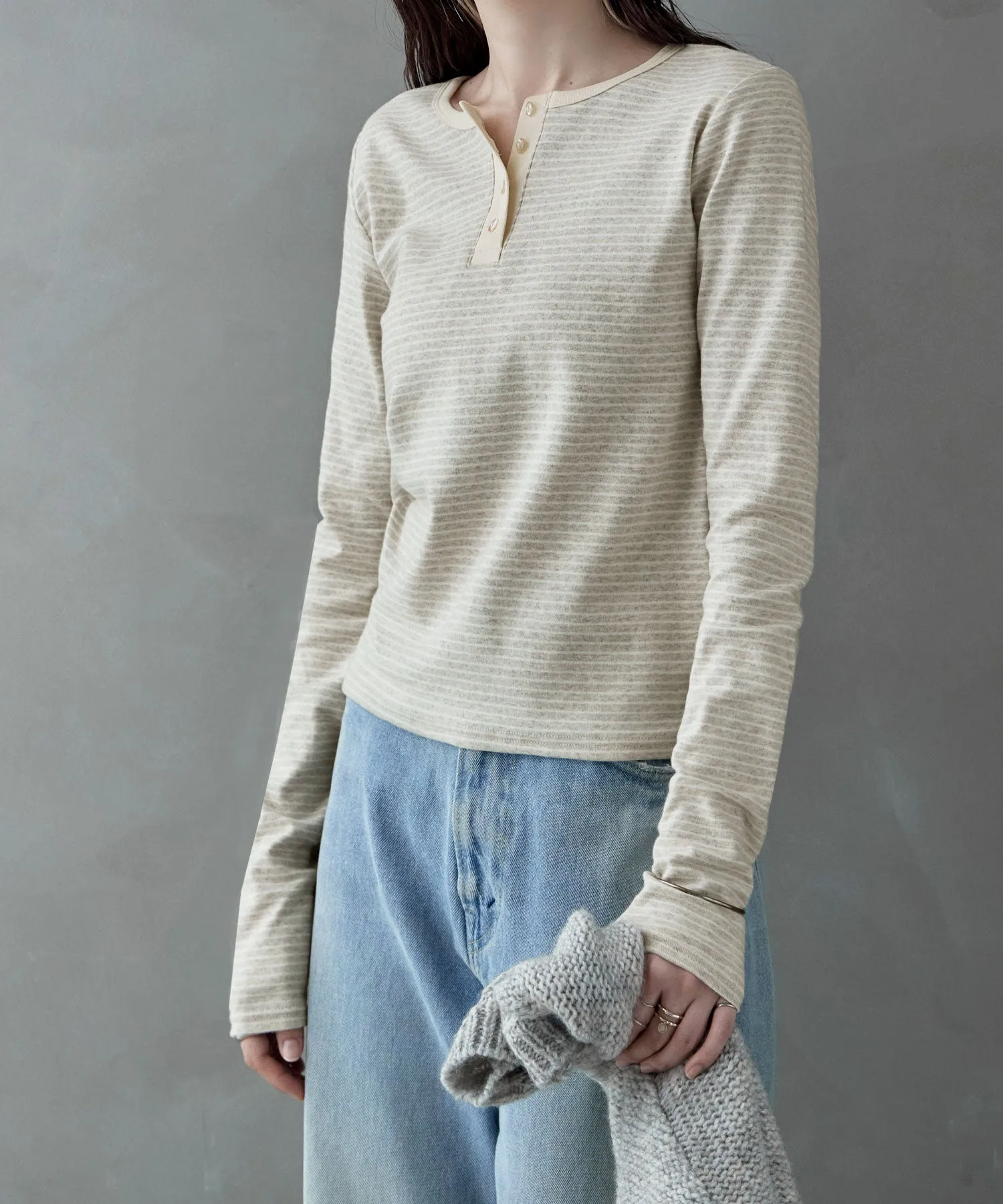Henley neck 2way border long T