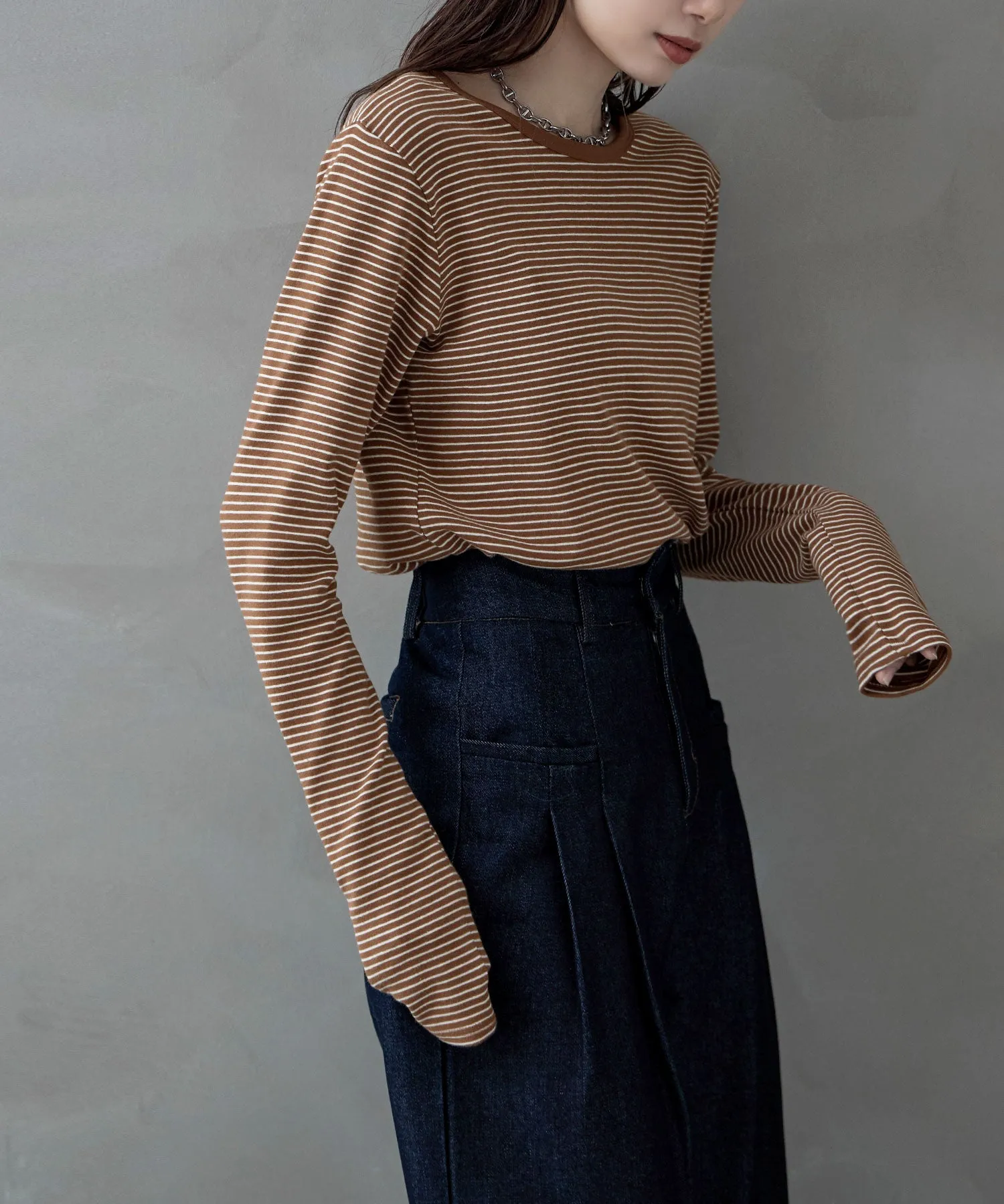 Henley neck 2way border long T
