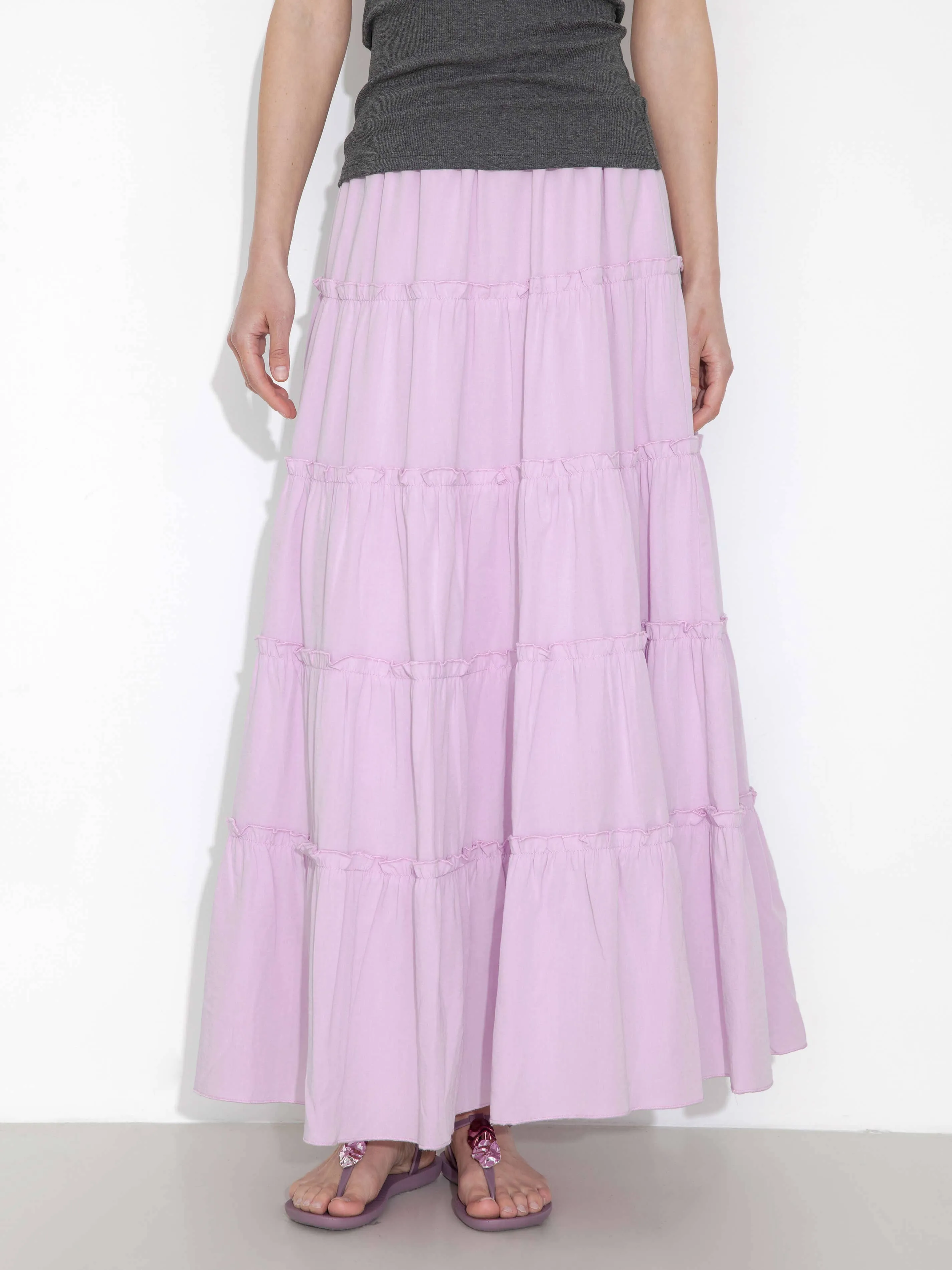 High-Waisted A-Line Maxi Flowy Skirt: Purple / L