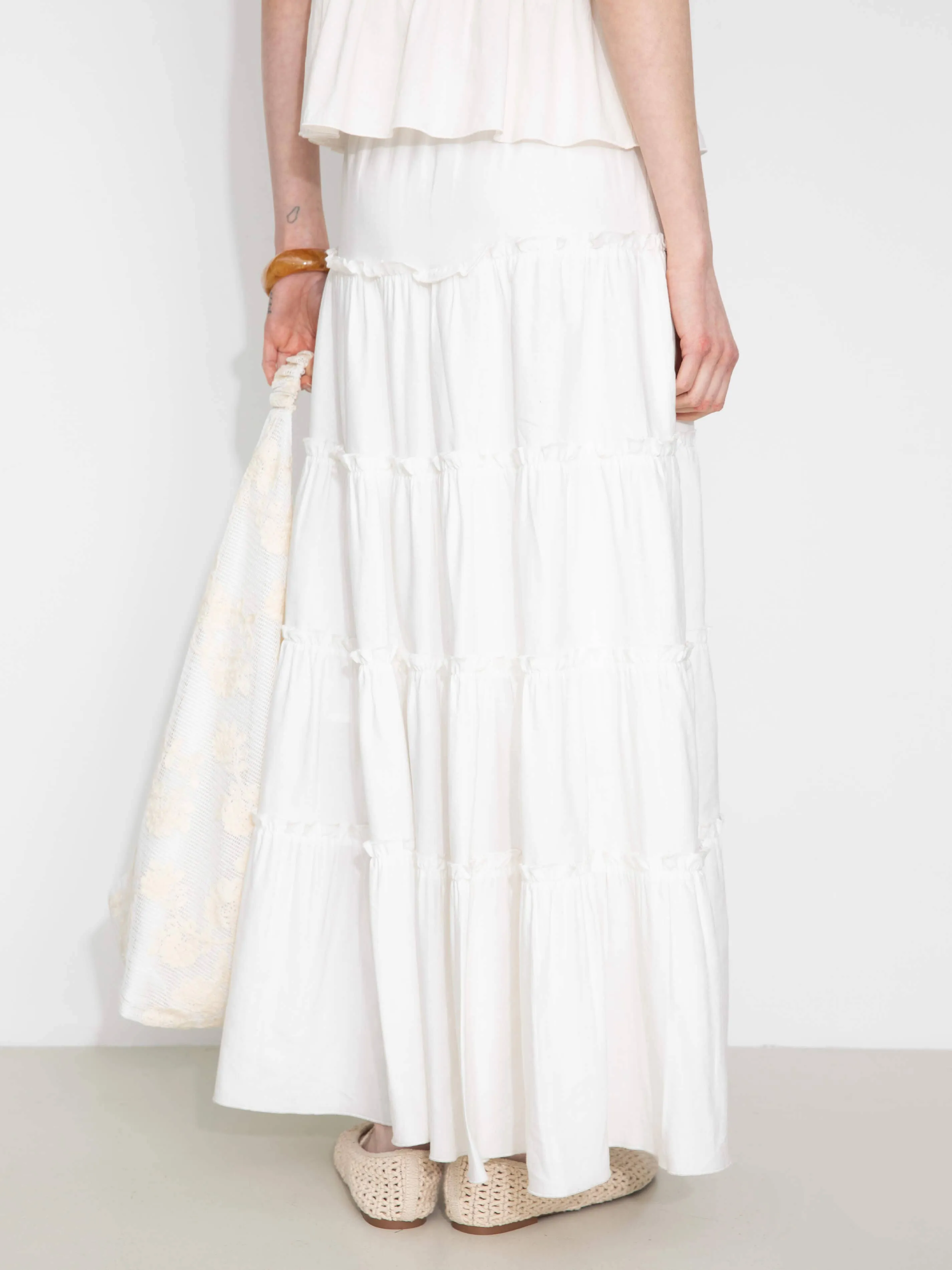 High-Waisted A-Line Maxi Flowy Skirt: Purple / L