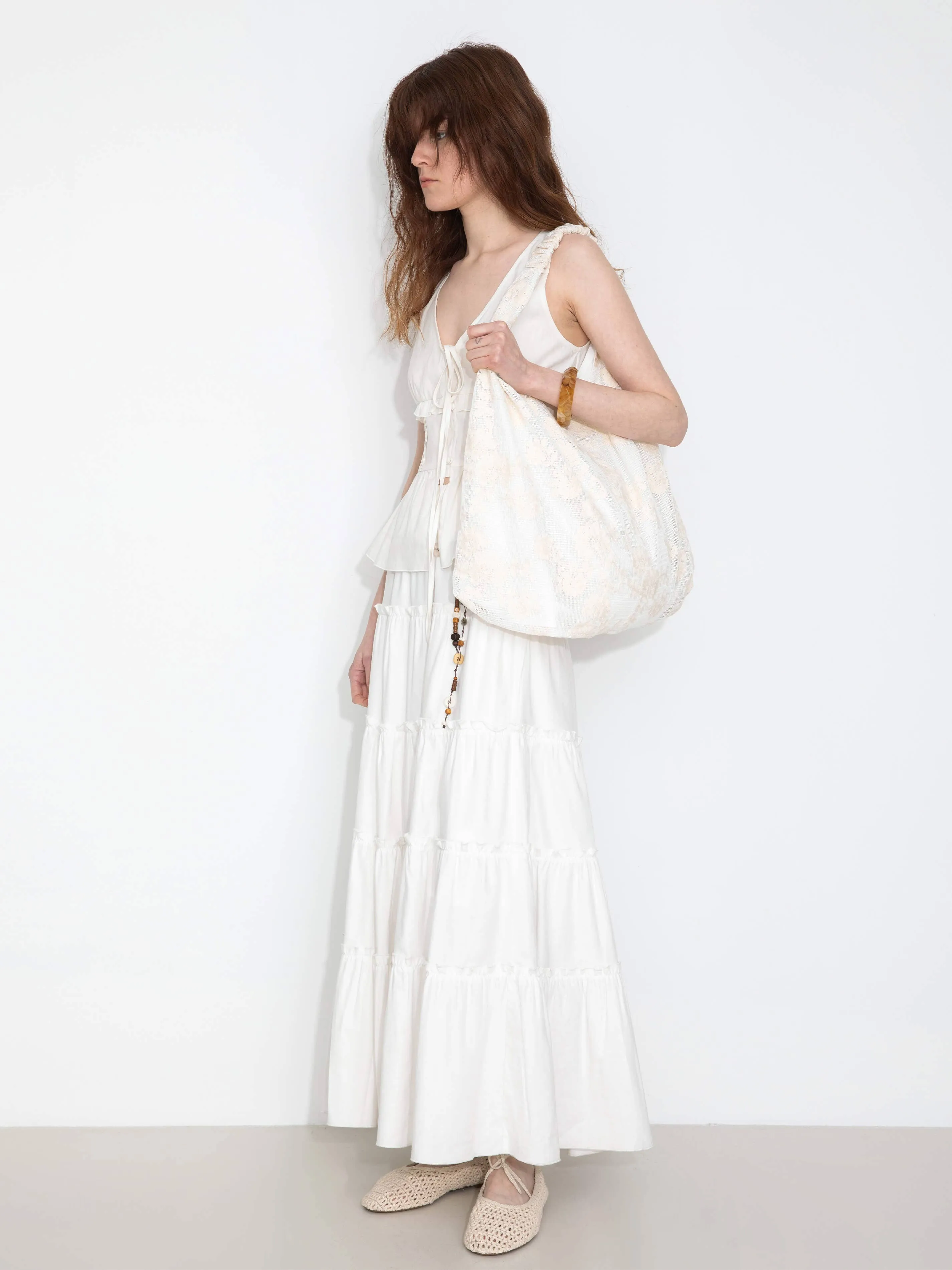 High-Waisted A-Line Maxi Flowy Skirt: Purple / L