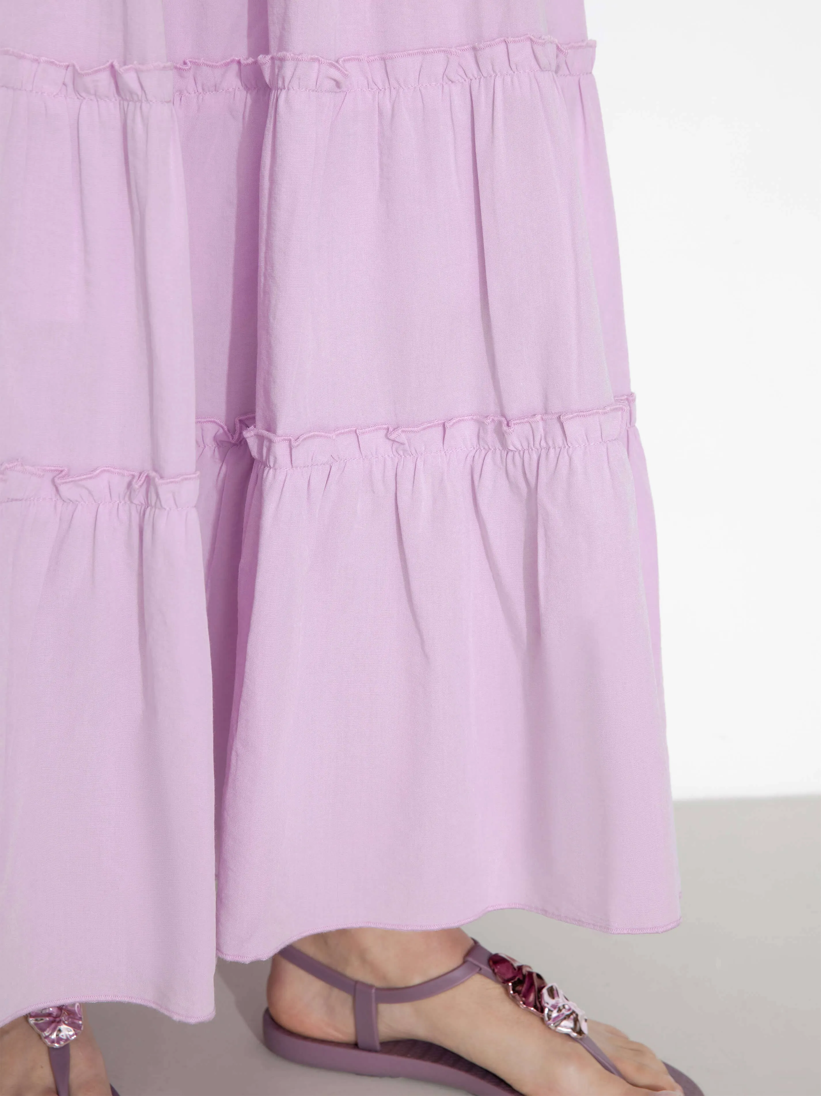 High-Waisted A-Line Maxi Flowy Skirt: Purple / L
