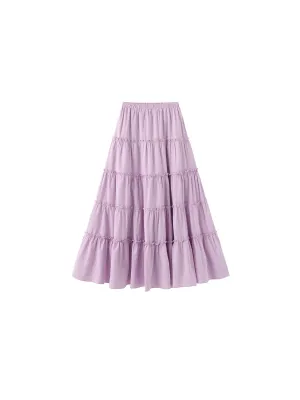 High-Waisted A-Line Maxi Flowy Skirt: Purple / L
