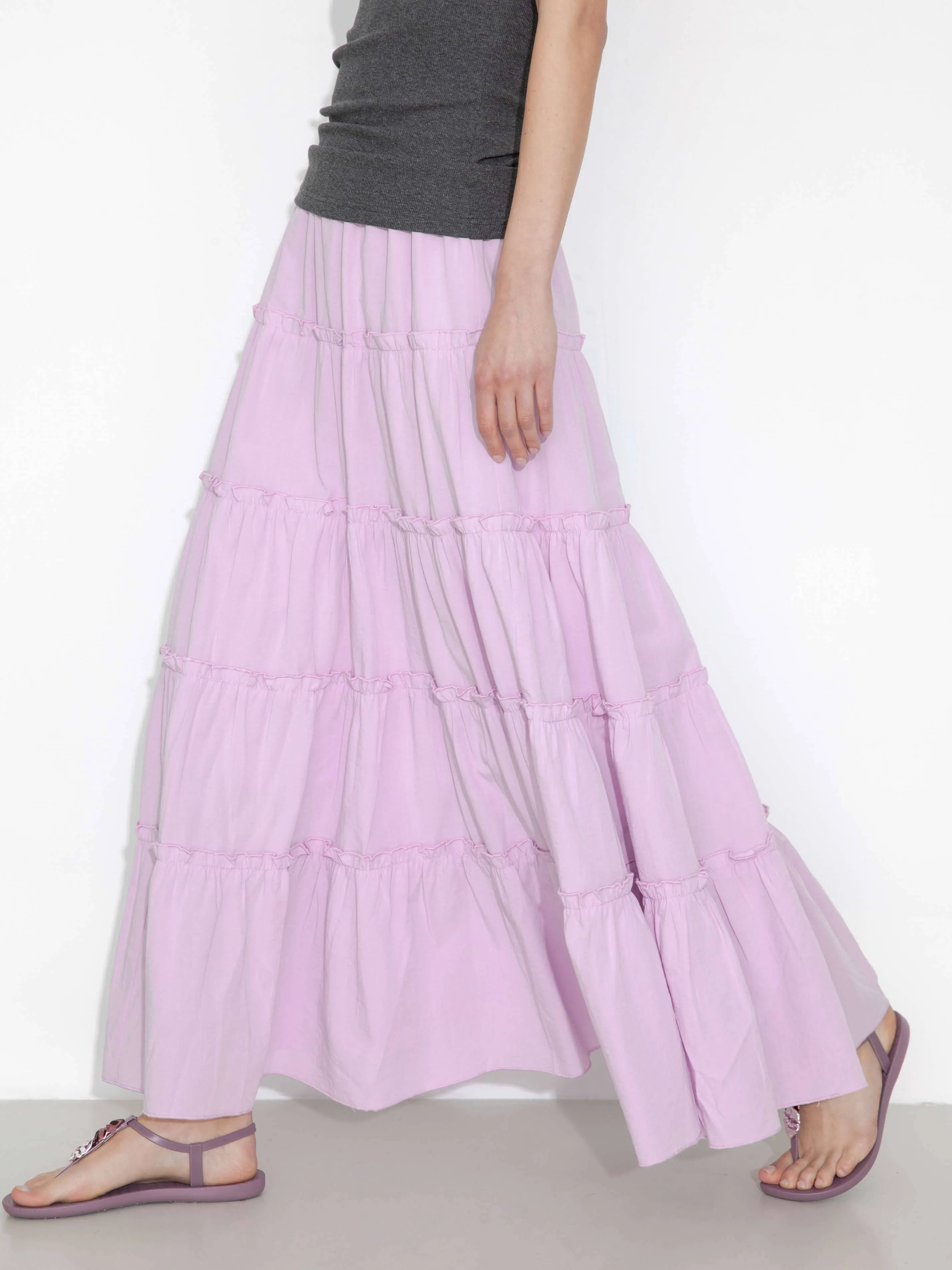 High-Waisted A-Line Maxi Flowy Skirt: Purple / L