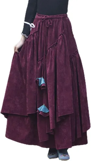 IDEALSANXUN Womens High Waist Aline Corduroy Flared Pleated Long Skirts