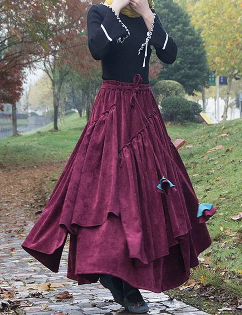 IDEALSANXUN Womens High Waist Aline Corduroy Flared Pleated Long Skirts