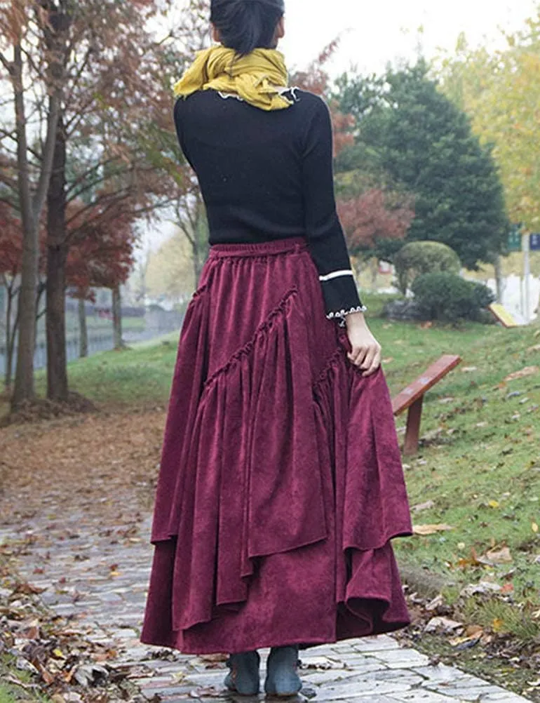 IDEALSANXUN Womens High Waist Aline Corduroy Flared Pleated Long Skirts