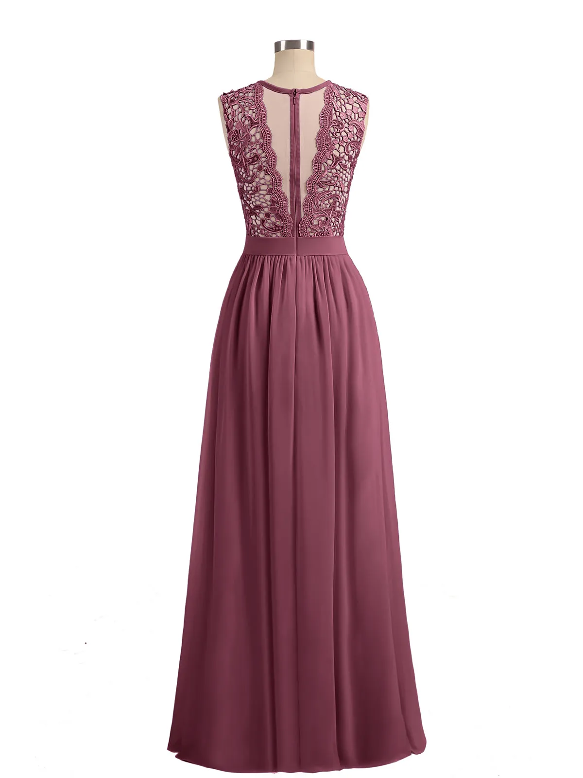 Illusion Neck Chiffon and Lace Dresses Mulberry