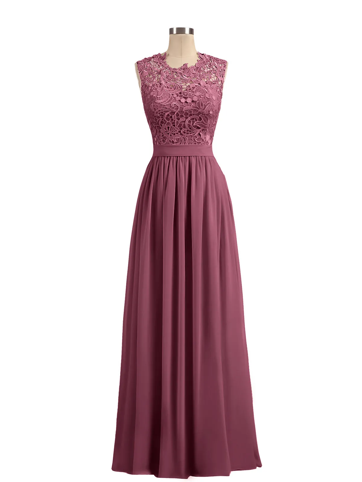 Illusion Neck Chiffon and Lace Dresses Mulberry
