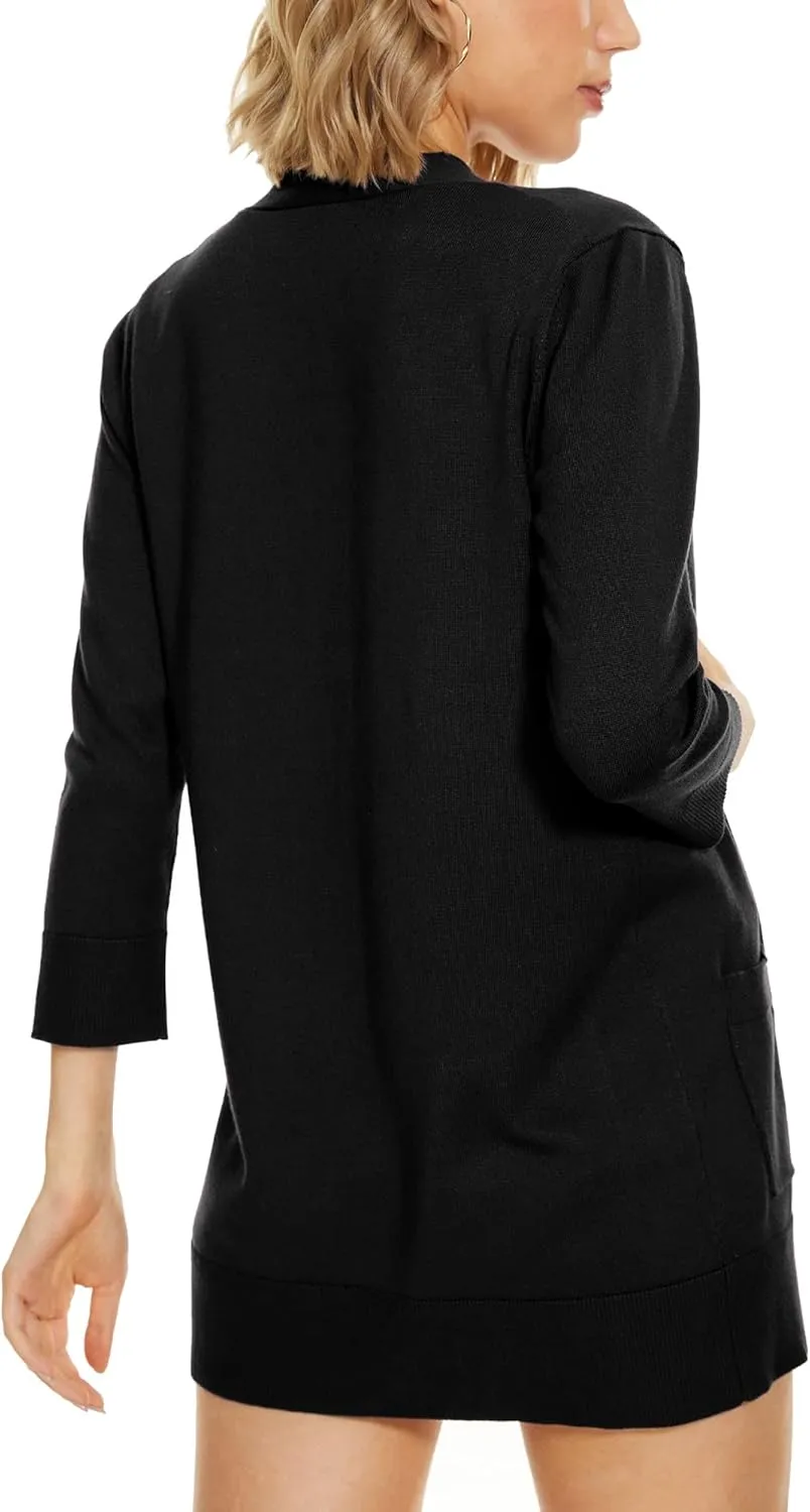 INKOFF Women's 3/4 Sleeve Cardigan Sweater Open Front Knit with Pockets Rib Hem Casual S-XXL