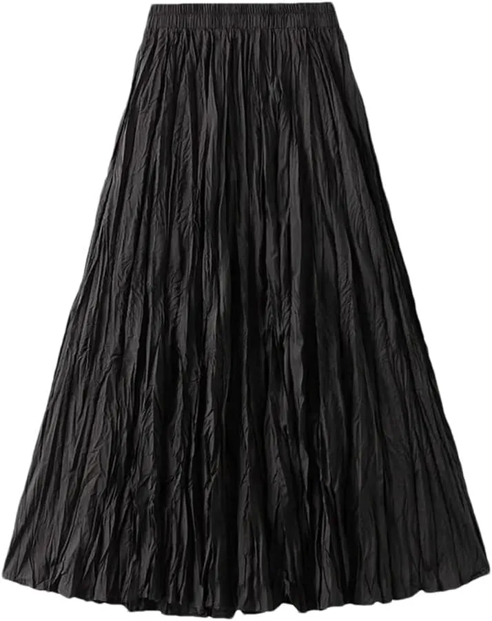 Irregular Pleated A-Line Skirt for Women High Waist Solid Color Loose Casual Skirts
