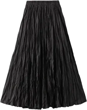 Irregular Pleated A-Line Skirt for Women High Waist Solid Color Loose Casual Skirts