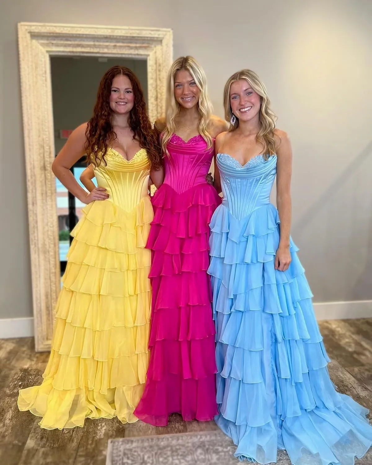 JAEDEN Prom Dress 2025 - Strapless Corset Prom Dress for Women Long Tiered Ruffle Chiffon Evening Gown with Slit
