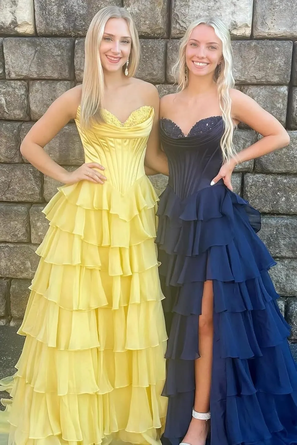 JAEDEN Prom Dress 2025 - Strapless Corset Prom Dress for Women Long Tiered Ruffle Chiffon Evening Gown with Slit