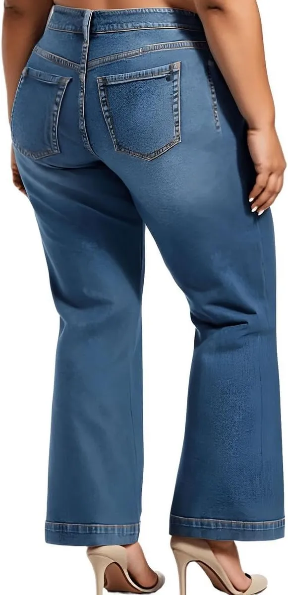 Jessica Simpson Womens Plus True Love Pocket Medium Wash Wide Leg Pants