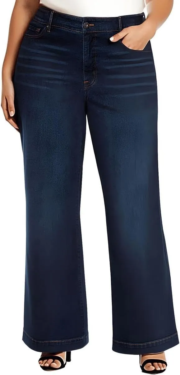 Jessica Simpson Womens Plus True Love Pocket Medium Wash Wide Leg Pants