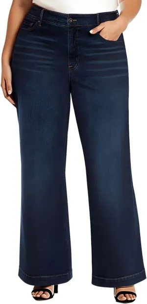 Jessica Simpson Womens Plus True Love Pocket Medium Wash Wide Leg Pants