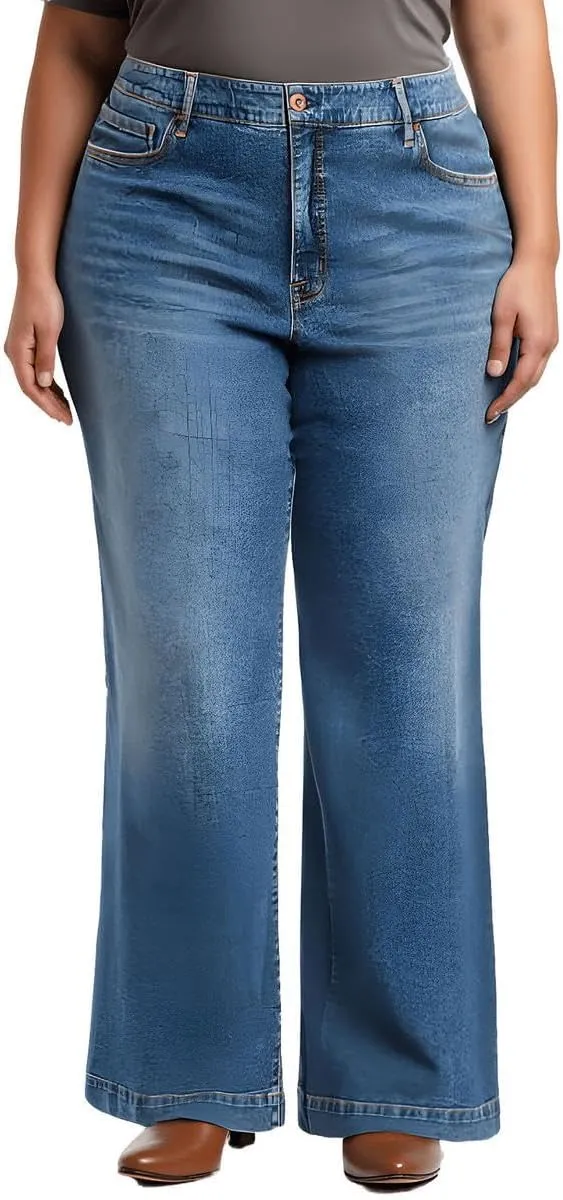 Jessica Simpson Womens Plus True Love Pocket Medium Wash Wide Leg Pants