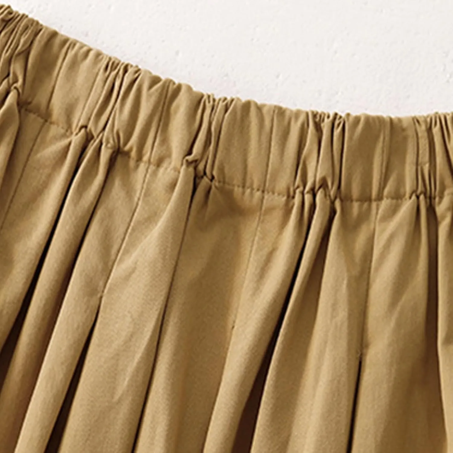 JOAU Women's Casual Cotton Skirt Elastic High Waist Peasant A-Line Midi Skirts with Pockets Summer Solid Pleated Beach Skirt