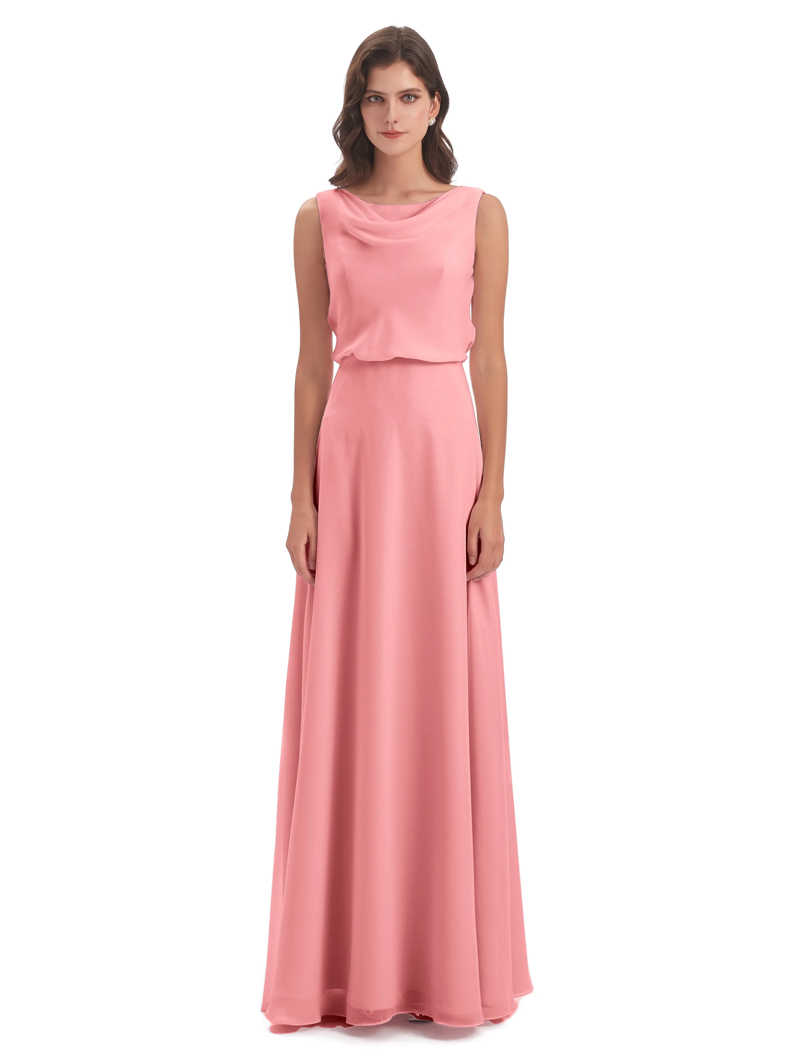 Layla Sheath Scoop V Back Chiffon Long Bridesmaid Dresses