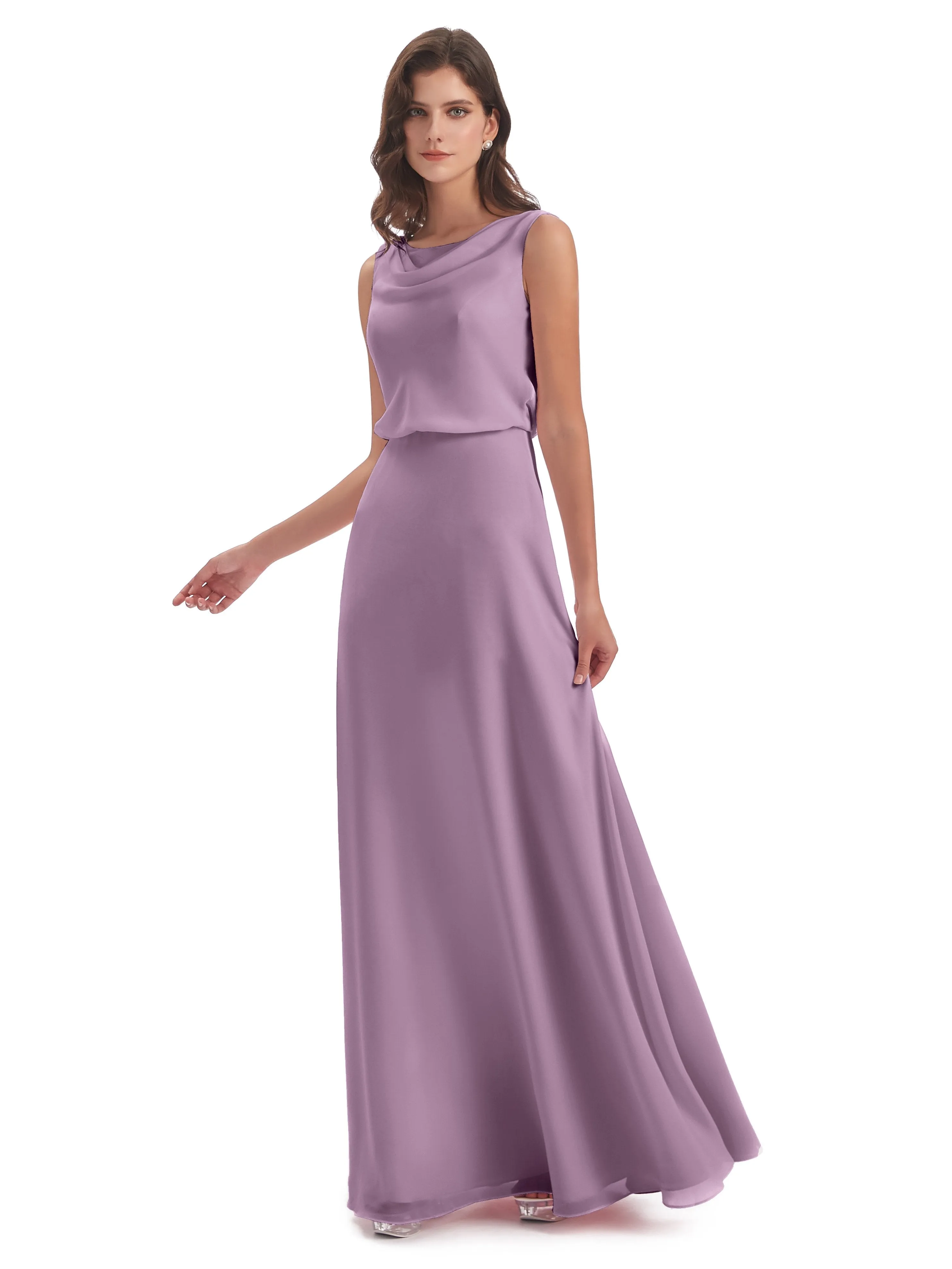 Layla Sheath Scoop V Back Chiffon Long Bridesmaid Dresses
