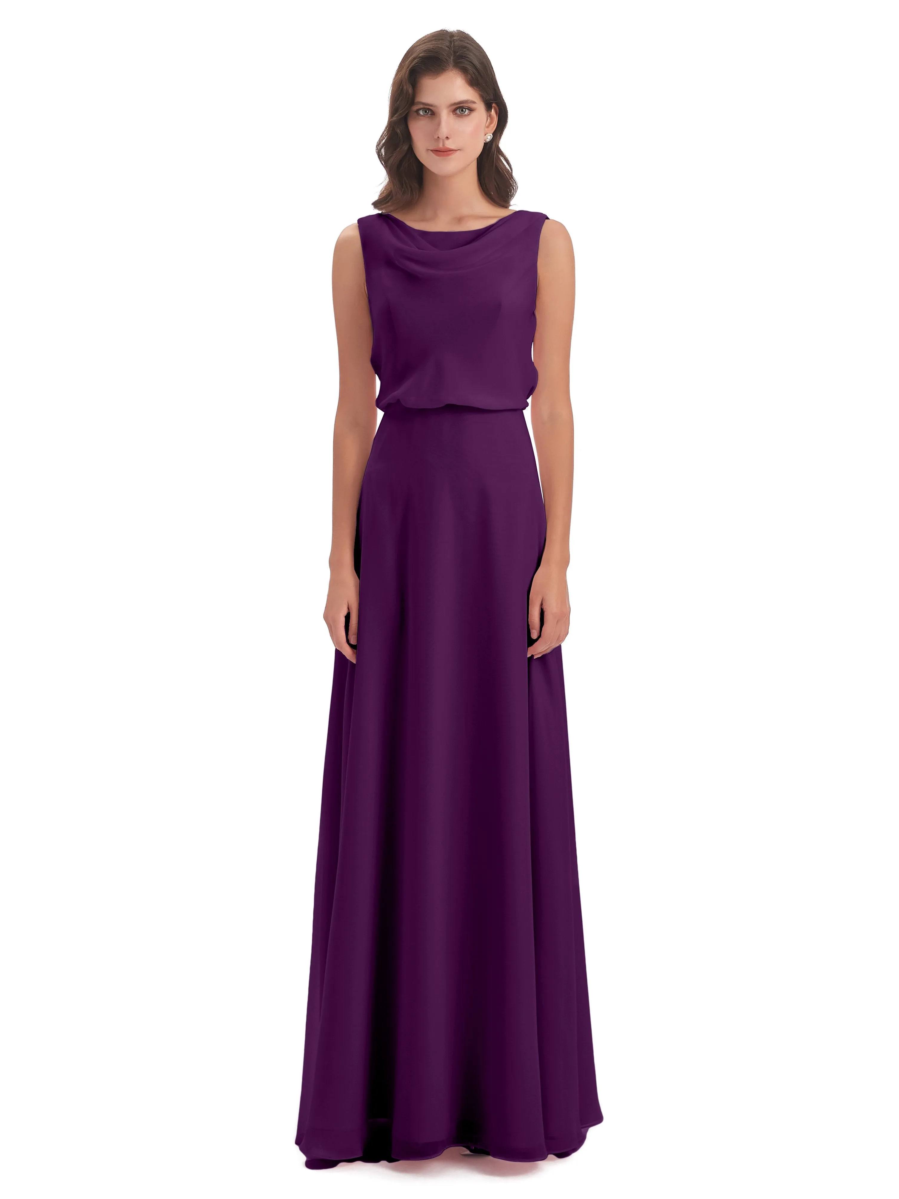 Layla Sheath Scoop V Back Chiffon Long Bridesmaid Dresses
