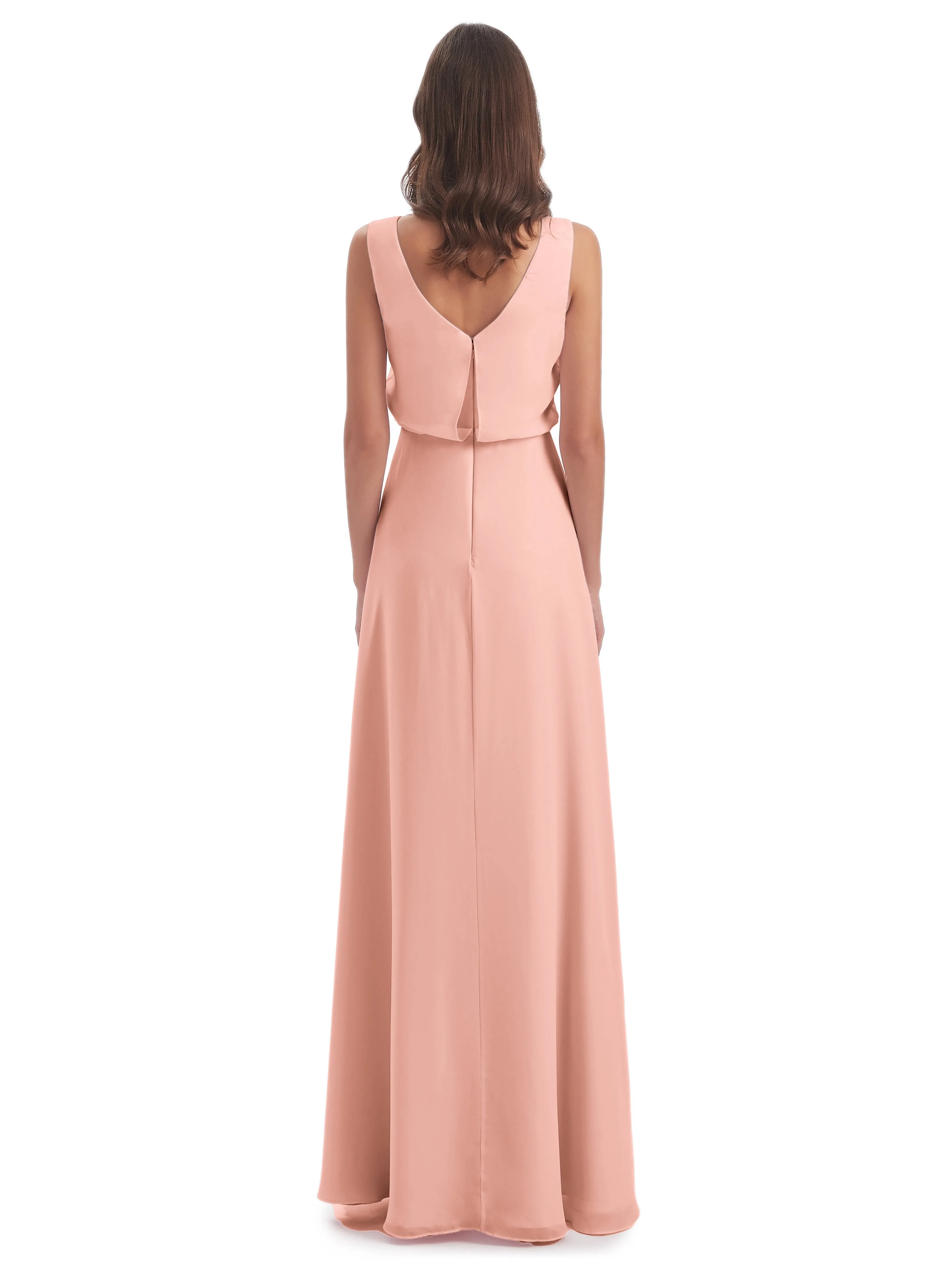 Layla Sheath Scoop V Back Chiffon Long Bridesmaid Dresses