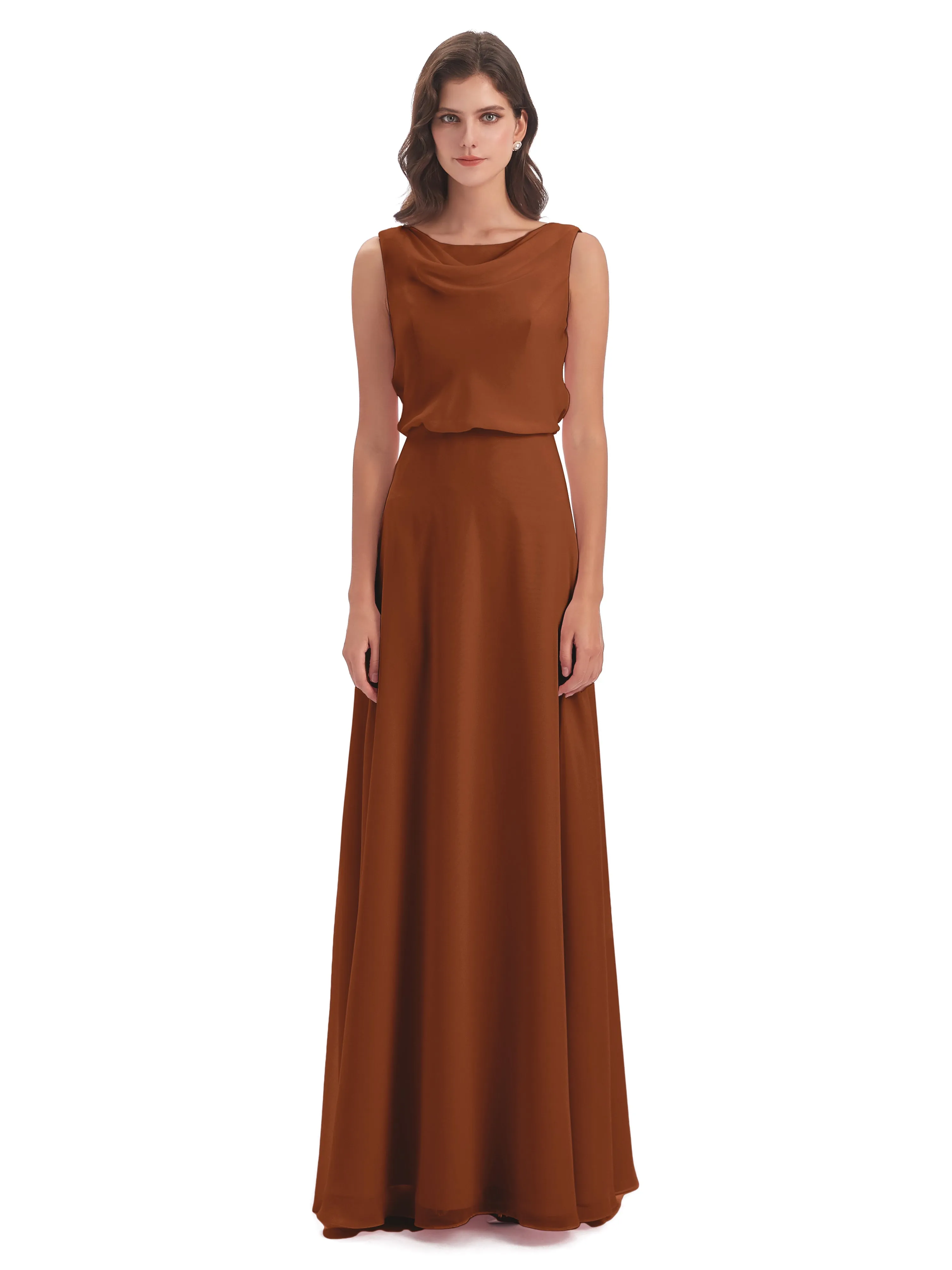Layla Sheath Scoop V Back Chiffon Long Bridesmaid Dresses