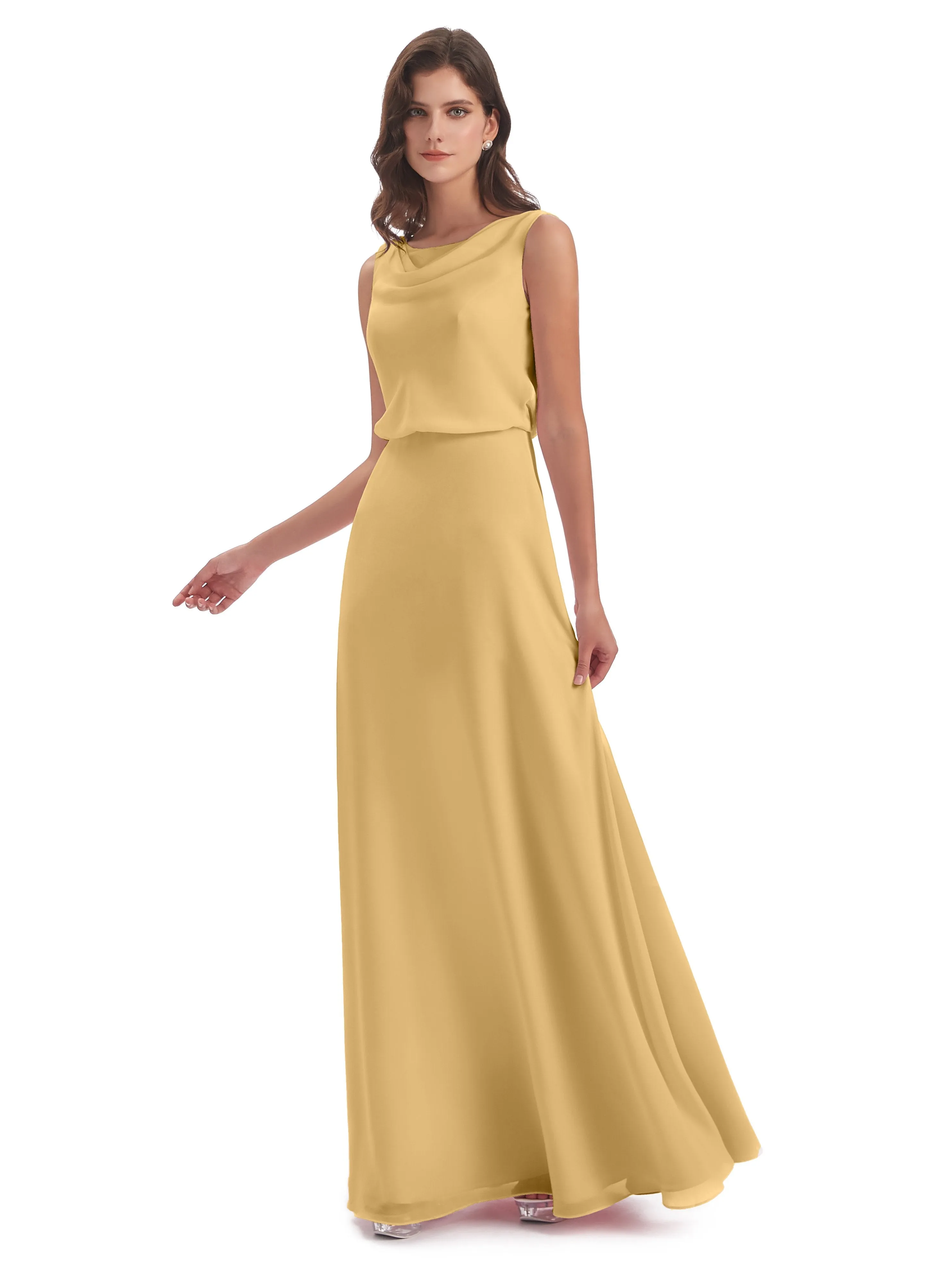 Layla Sheath Scoop V Back Chiffon Long Bridesmaid Dresses