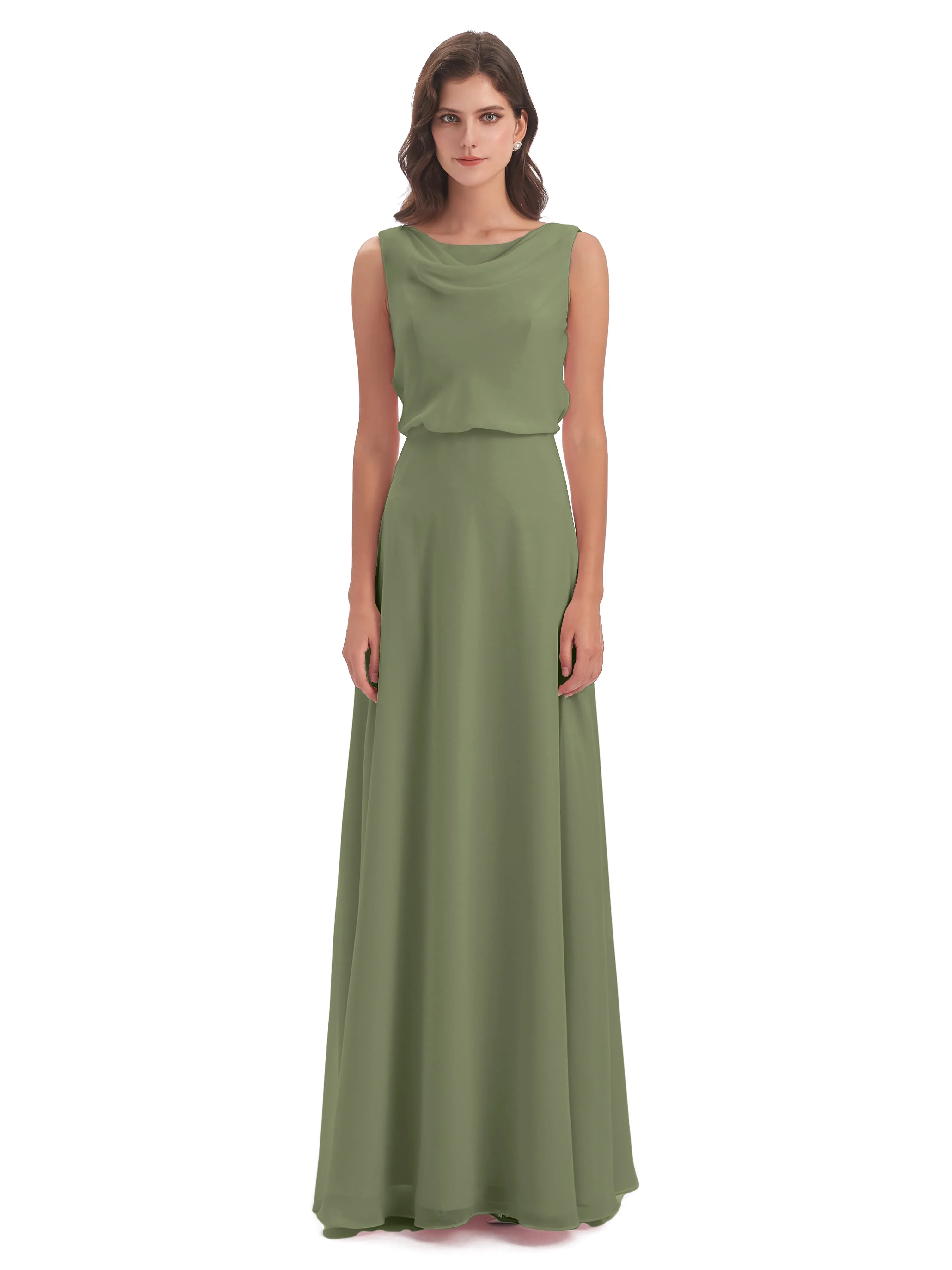 Layla Sheath Scoop V Back Chiffon Long Bridesmaid Dresses