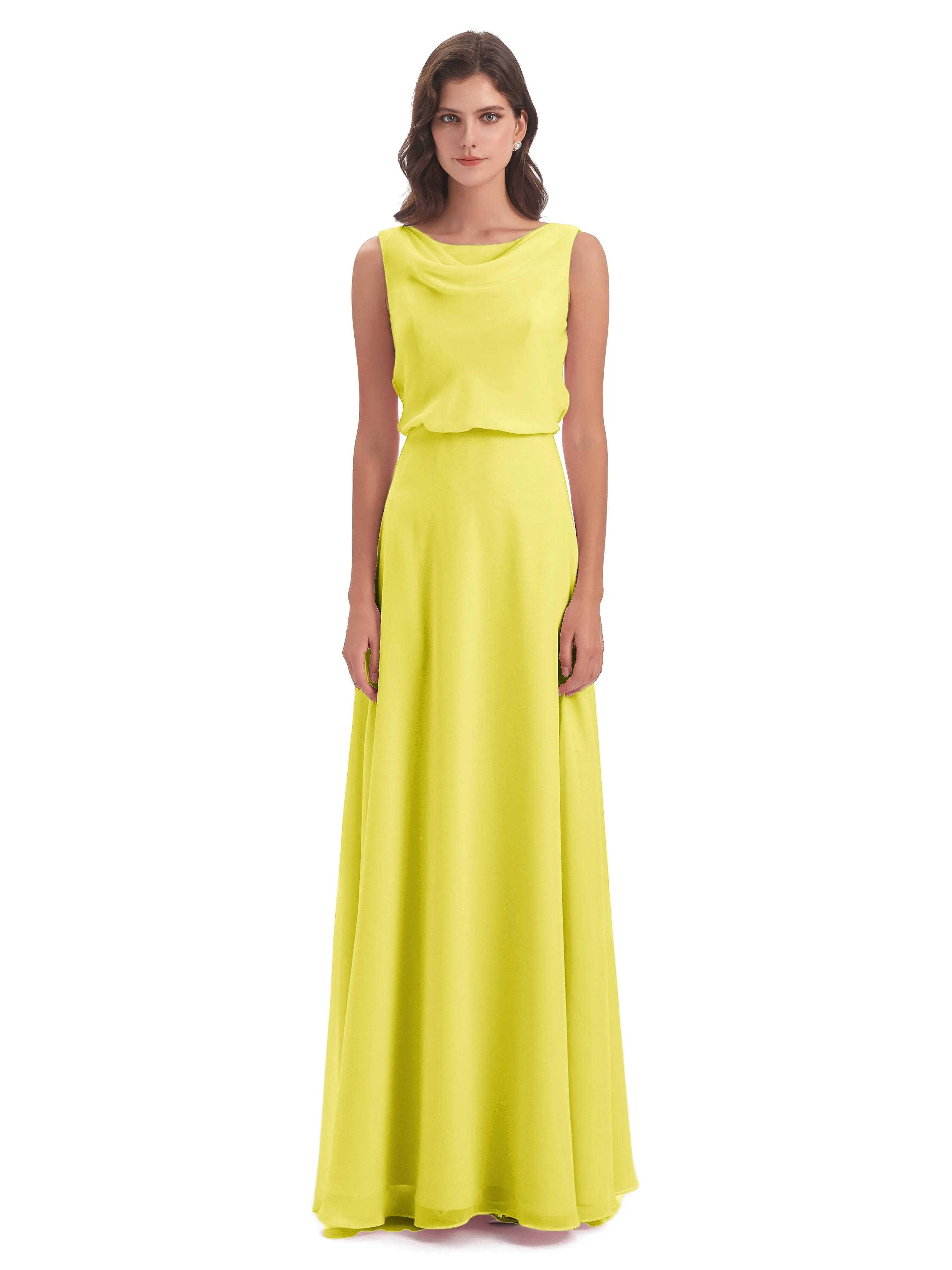 Layla Sheath Scoop V Back Chiffon Long Bridesmaid Dresses